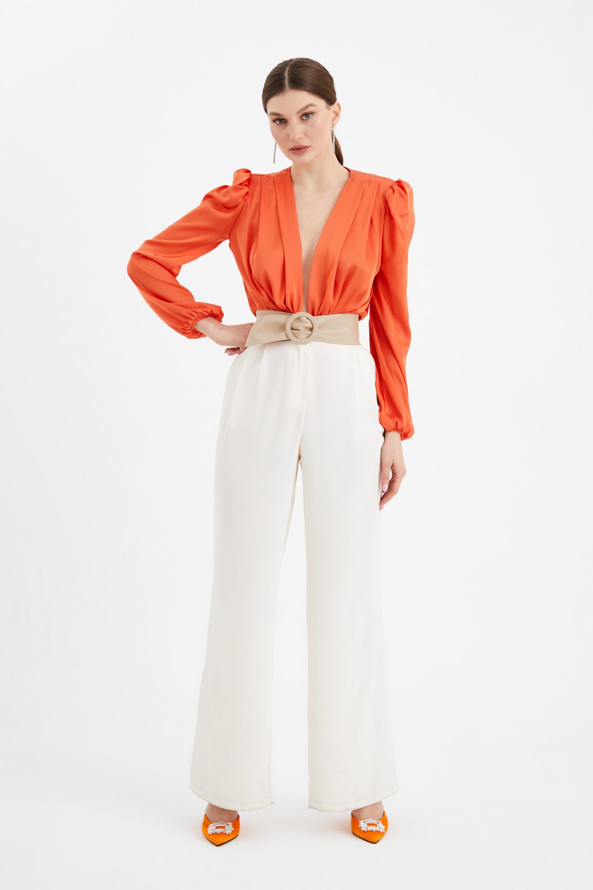 Kruvaze saten bodysuit - ORANJ