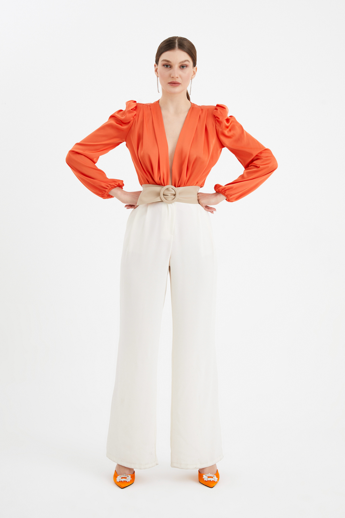 Kruvaze saten bodysuit - ORANJ