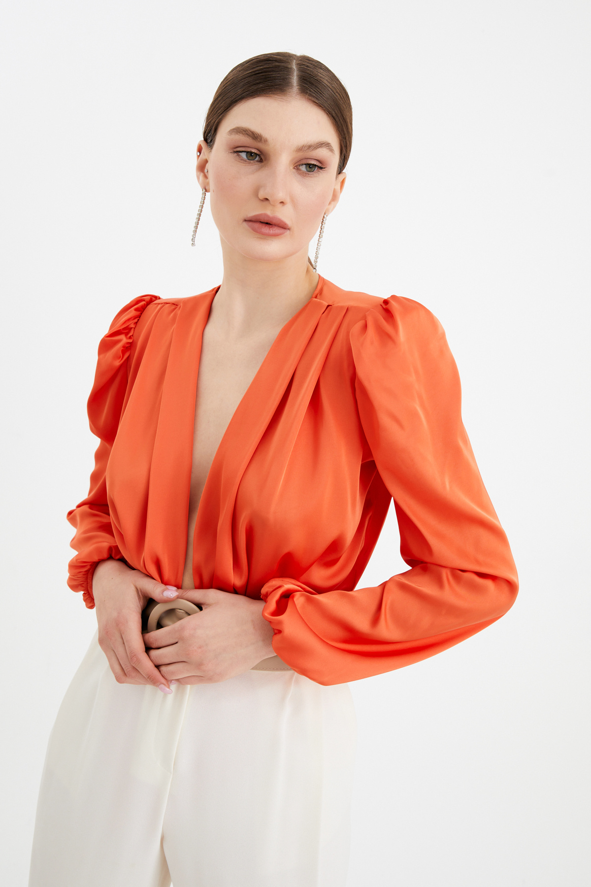 Kruvaze saten bodysuit - ORANJ