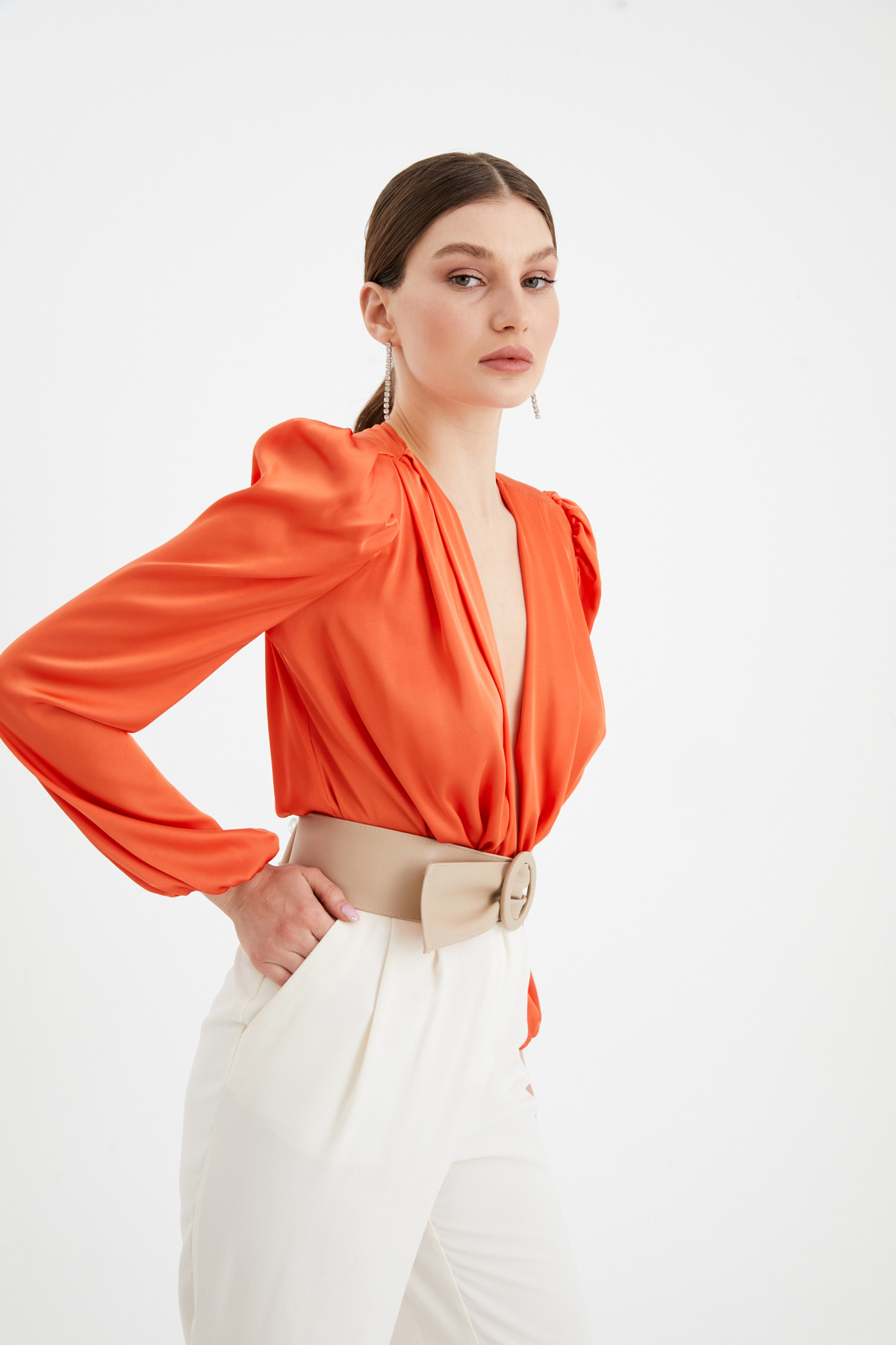 Kruvaze saten bodysuit - ORANJ