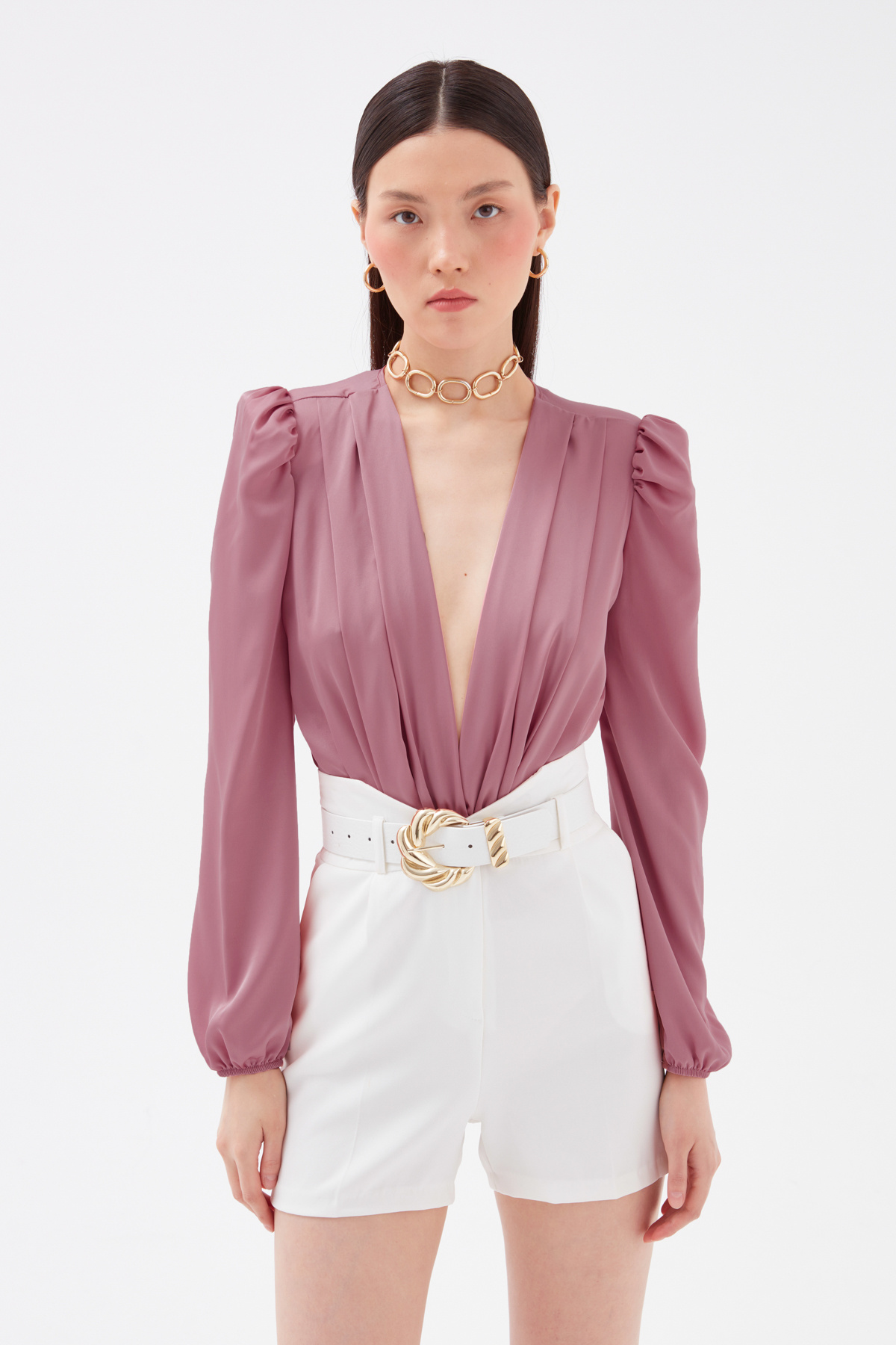 Kruvaze saten bodysuit - PUDRA