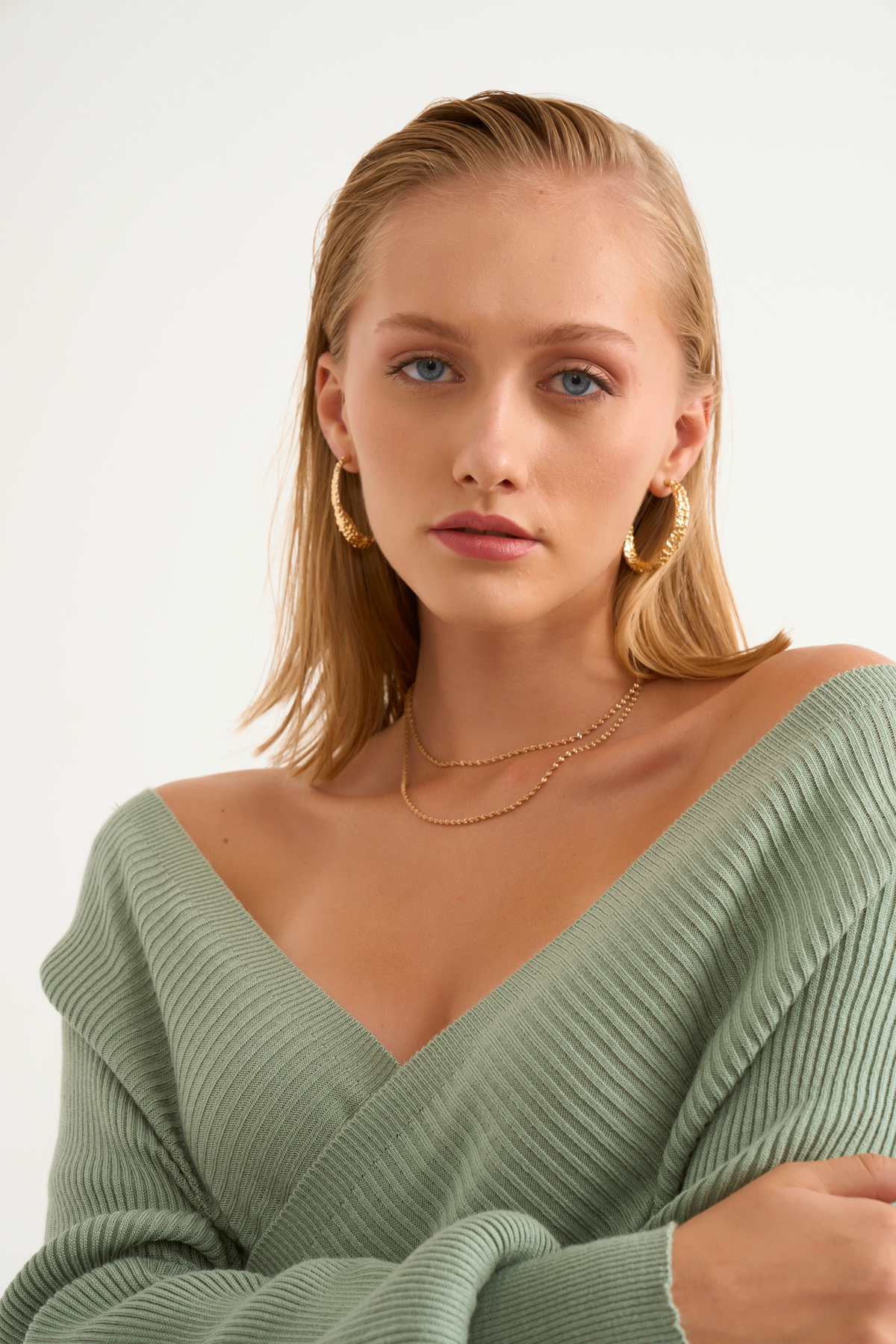 Double-breasted knit blouse - MINT