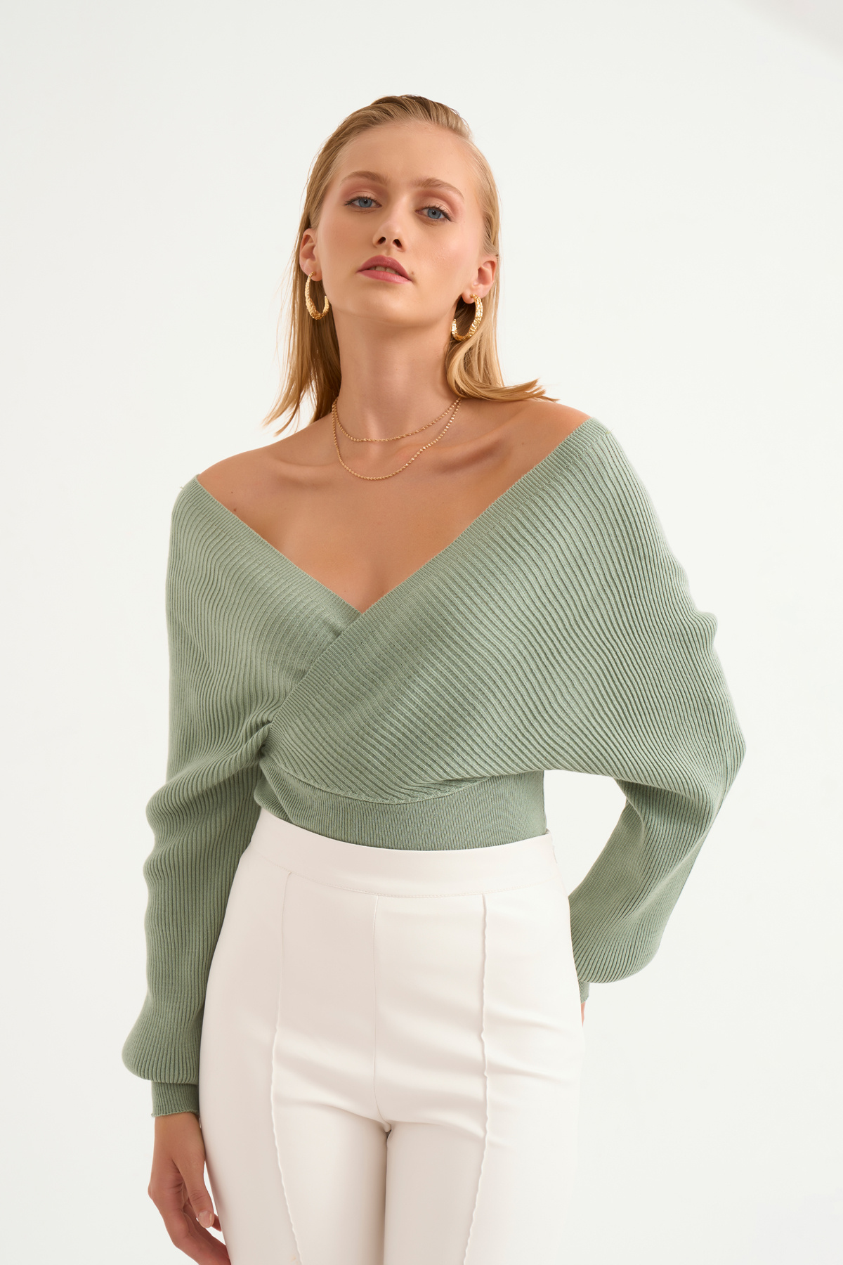 Double-breasted knit blouse - MINT