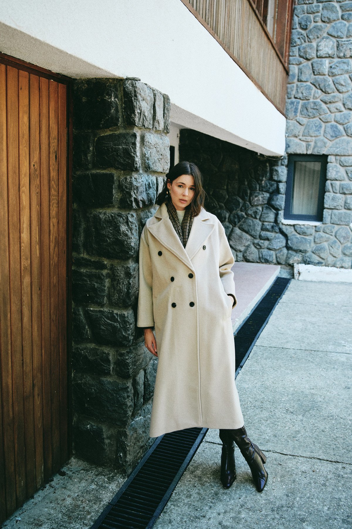 Kruvaze Uzun Kaban - Bej