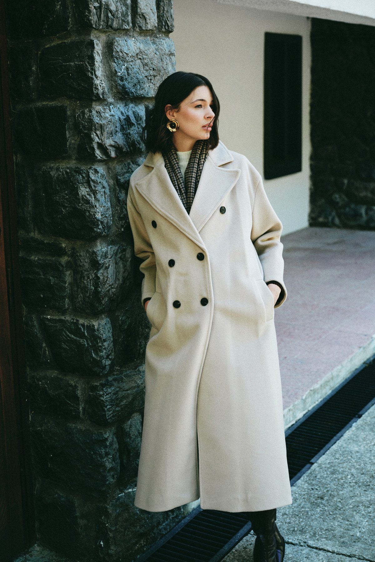 Kruvaze Uzun Kaban - Bej