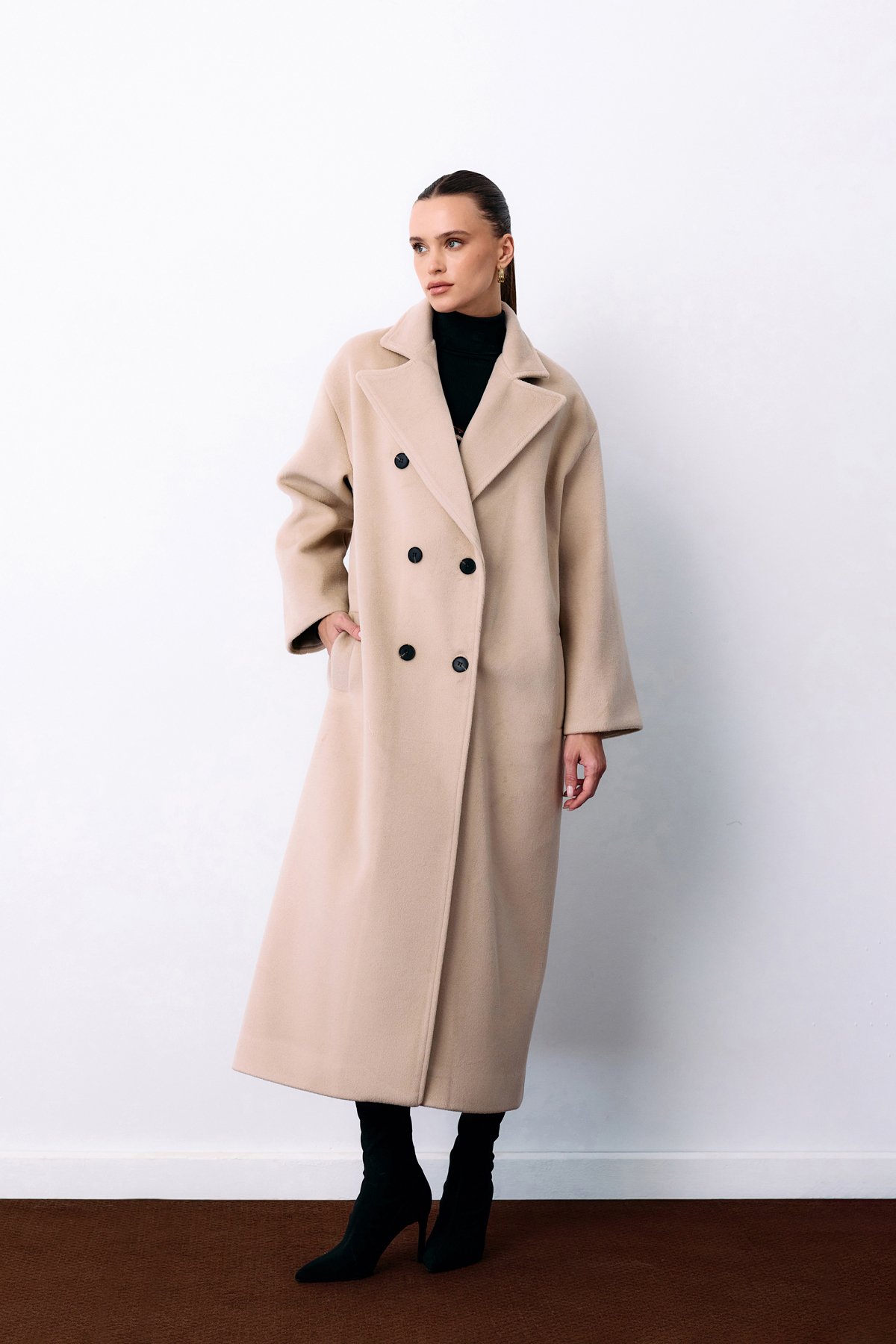 Kruvaze Uzun Kaban - Bej