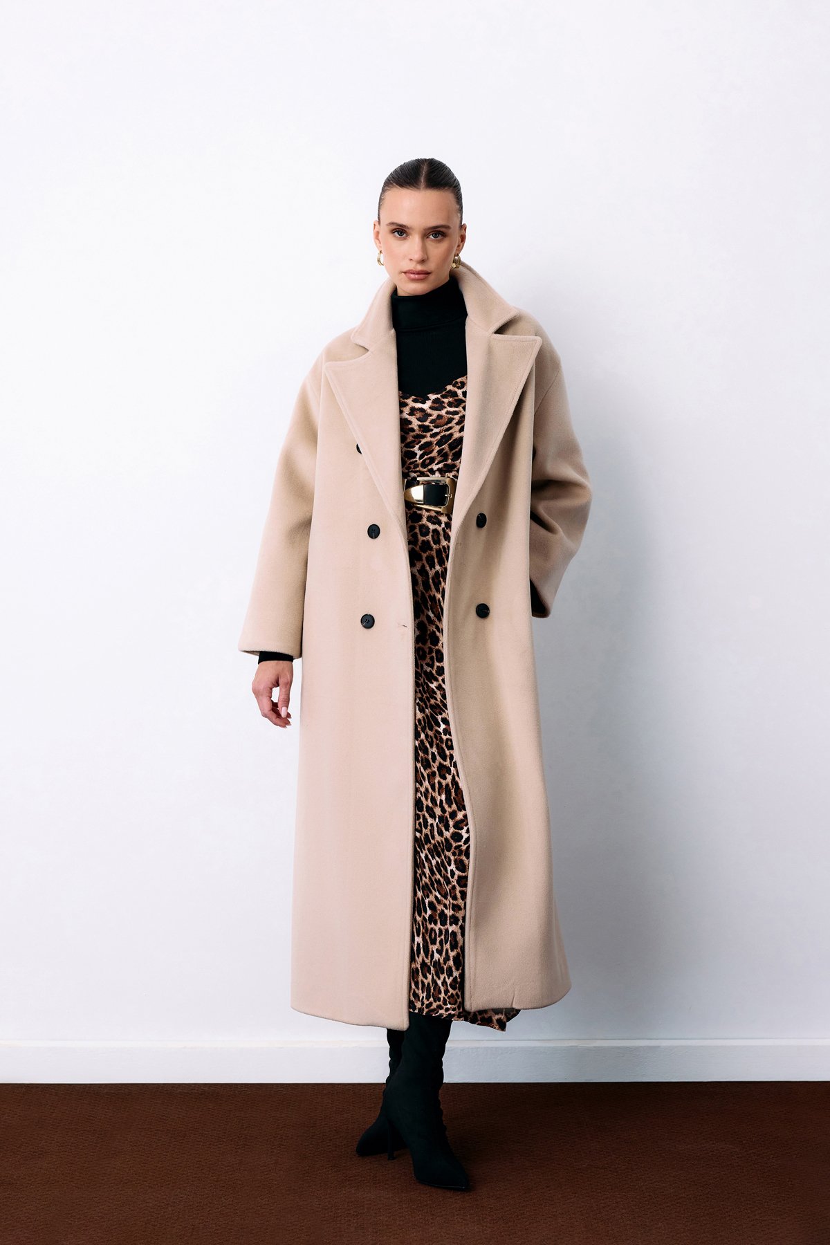 Kruvaze Uzun Kaban - Bej