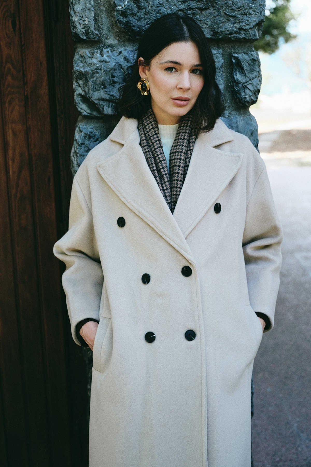 Kruvaze Uzun Kaban - Bej