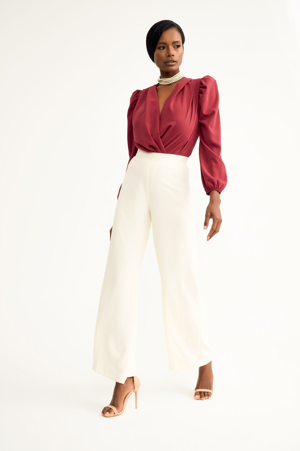 Kruvaze vatkalı bodysuit - BORDO