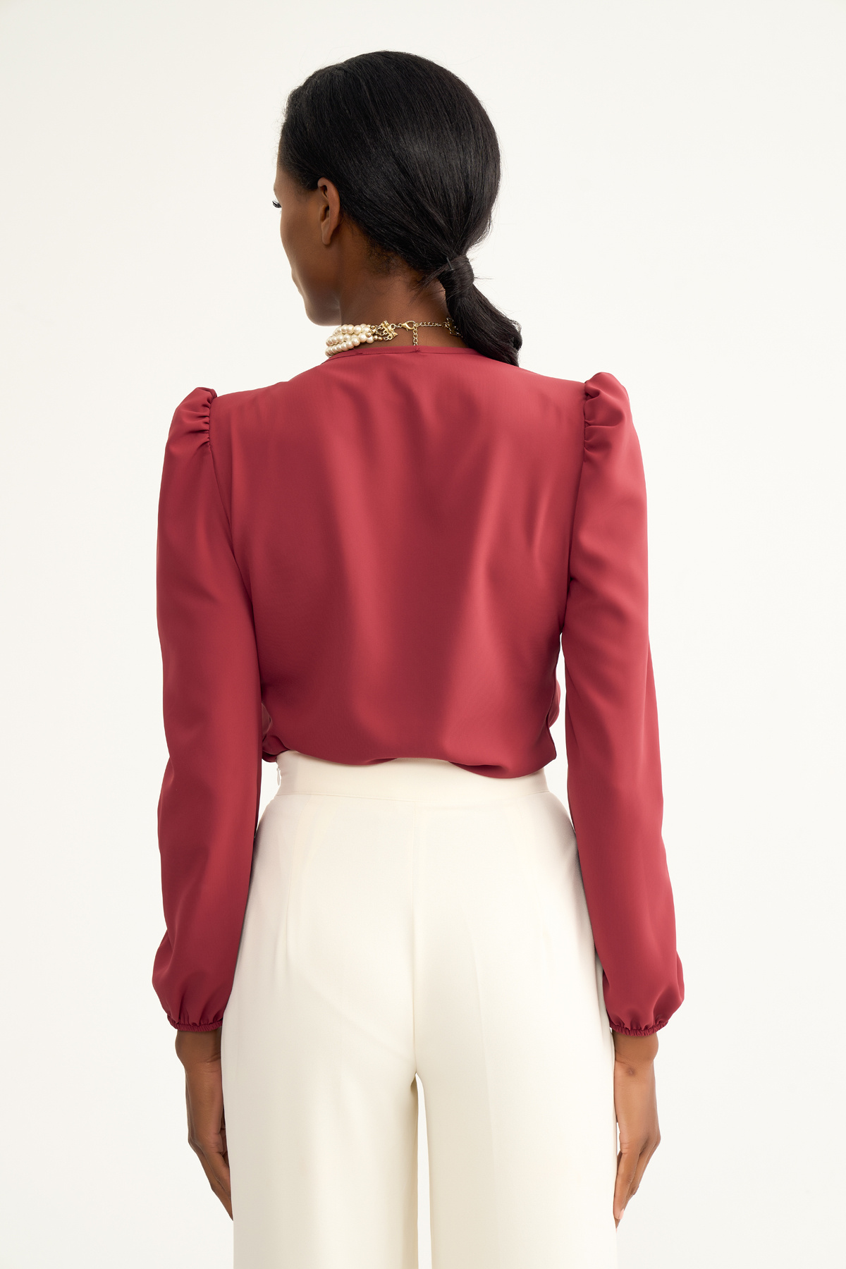 Kruvaze vatkalı bodysuit - BORDO