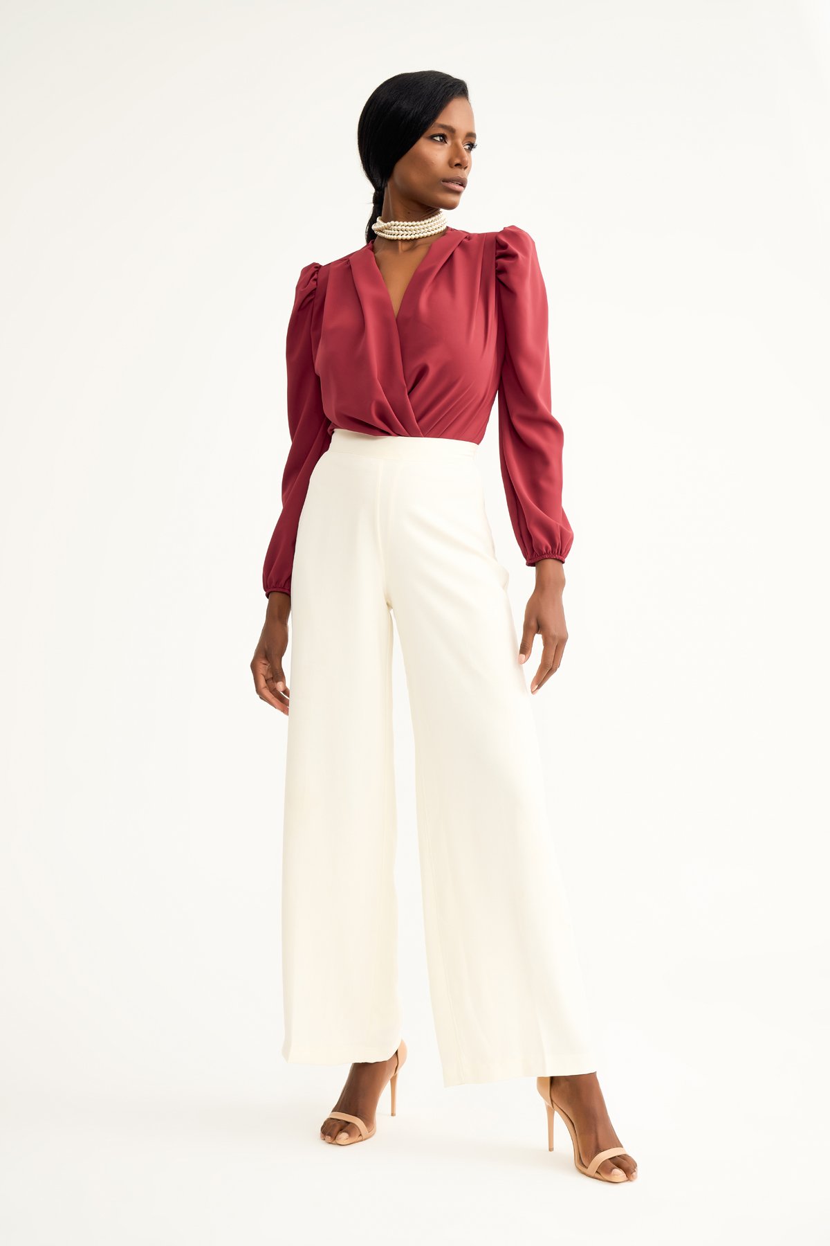 Kruvaze vatkalı bodysuit - BORDO