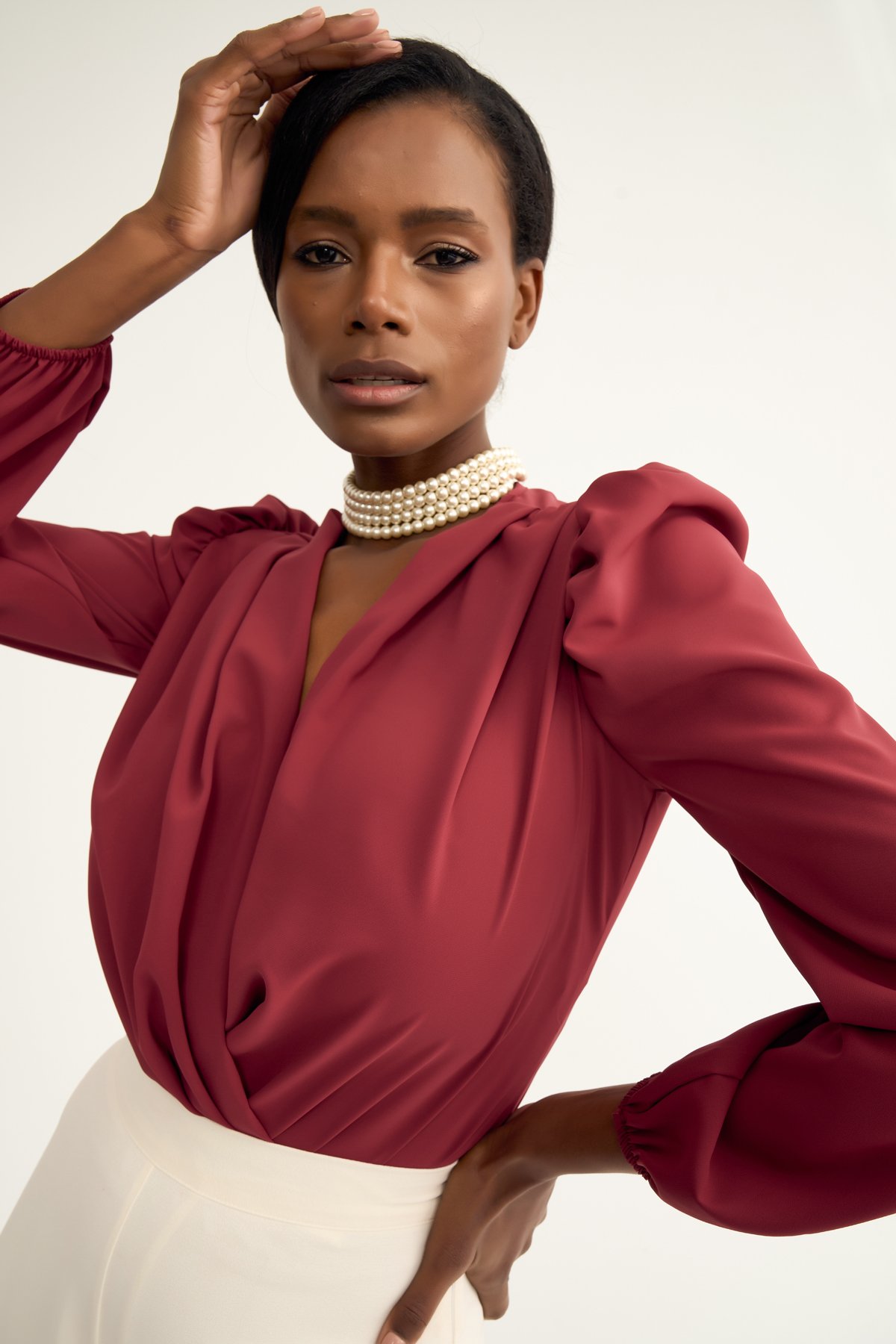 Kruvaze vatkalı bodysuit - BORDO