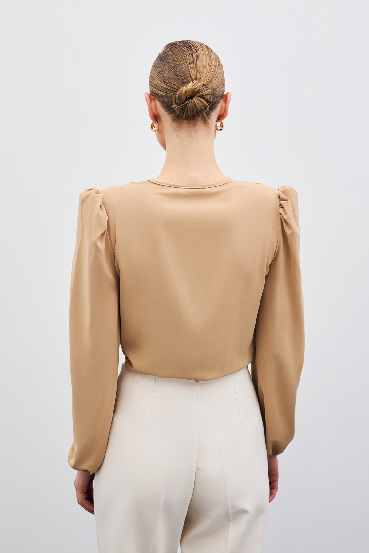 Kruvaze Vatkalı Bodysuit - Camel