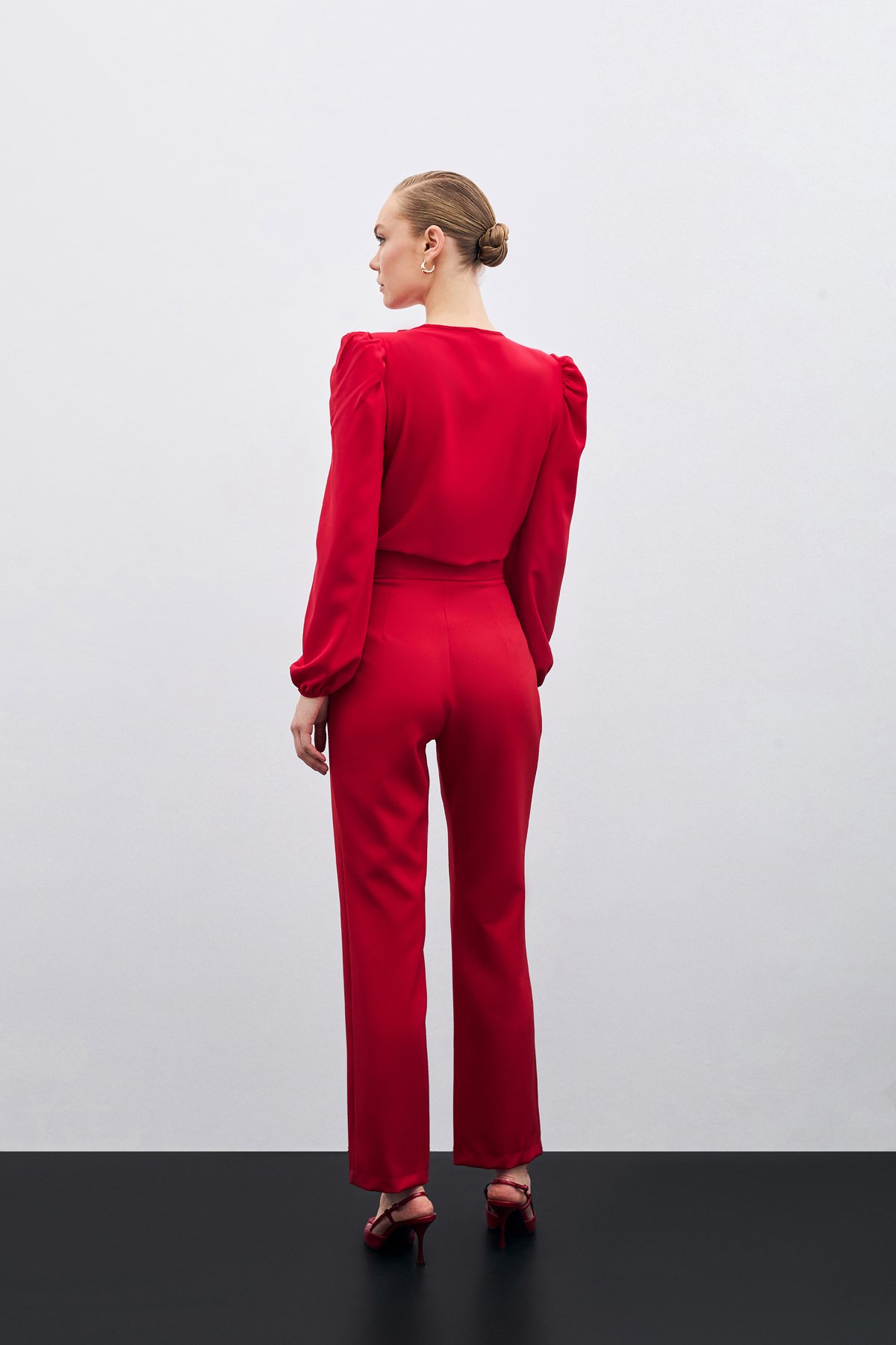 Kruvaze Vatkalı Bodysuit - Kırmızı