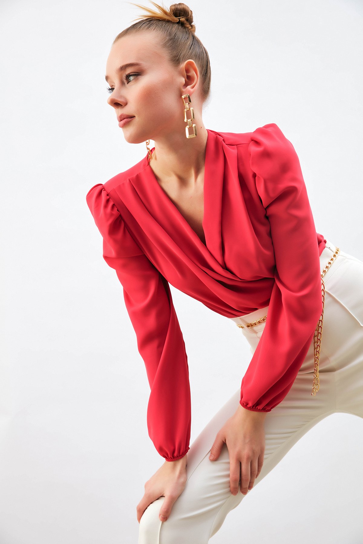 Kruvaze Vatkalı Bodysuit - MERCAN