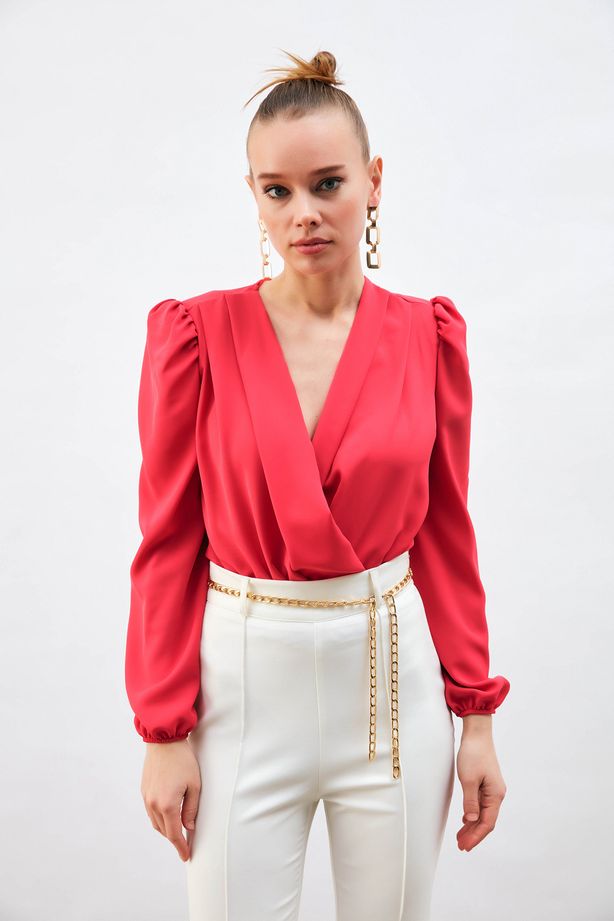 Kruvaze Vatkalı Bodysuit - MERCAN