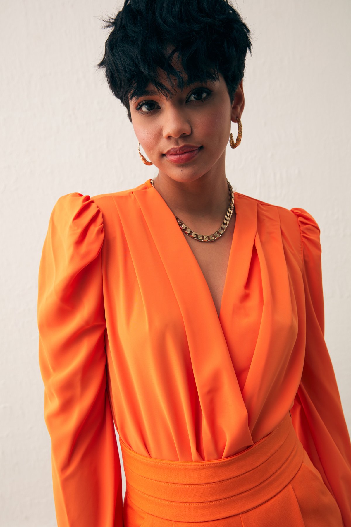 Kruvaze Vatkalı Bodysuit - ORANJ