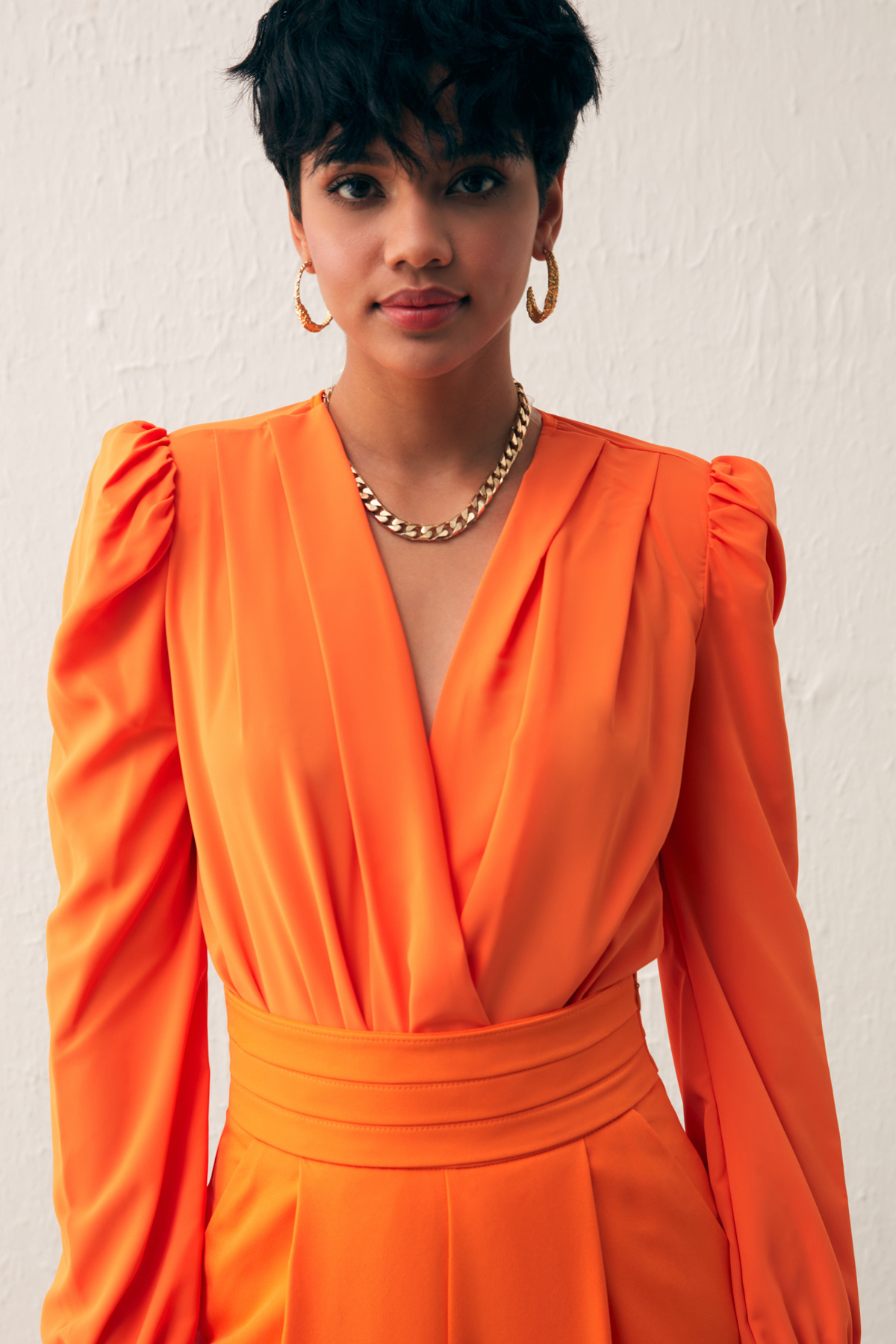 Kruvaze Vatkalı Bodysuit - ORANJ