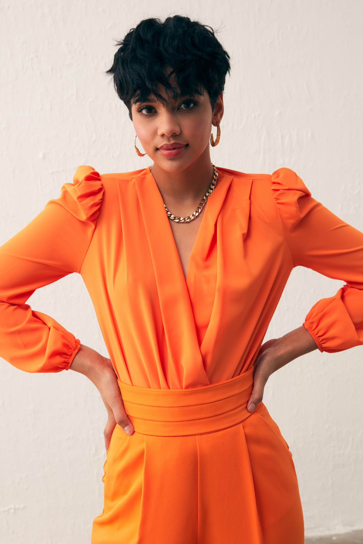 Kruvaze Vatkalı Bodysuit - ORANJ