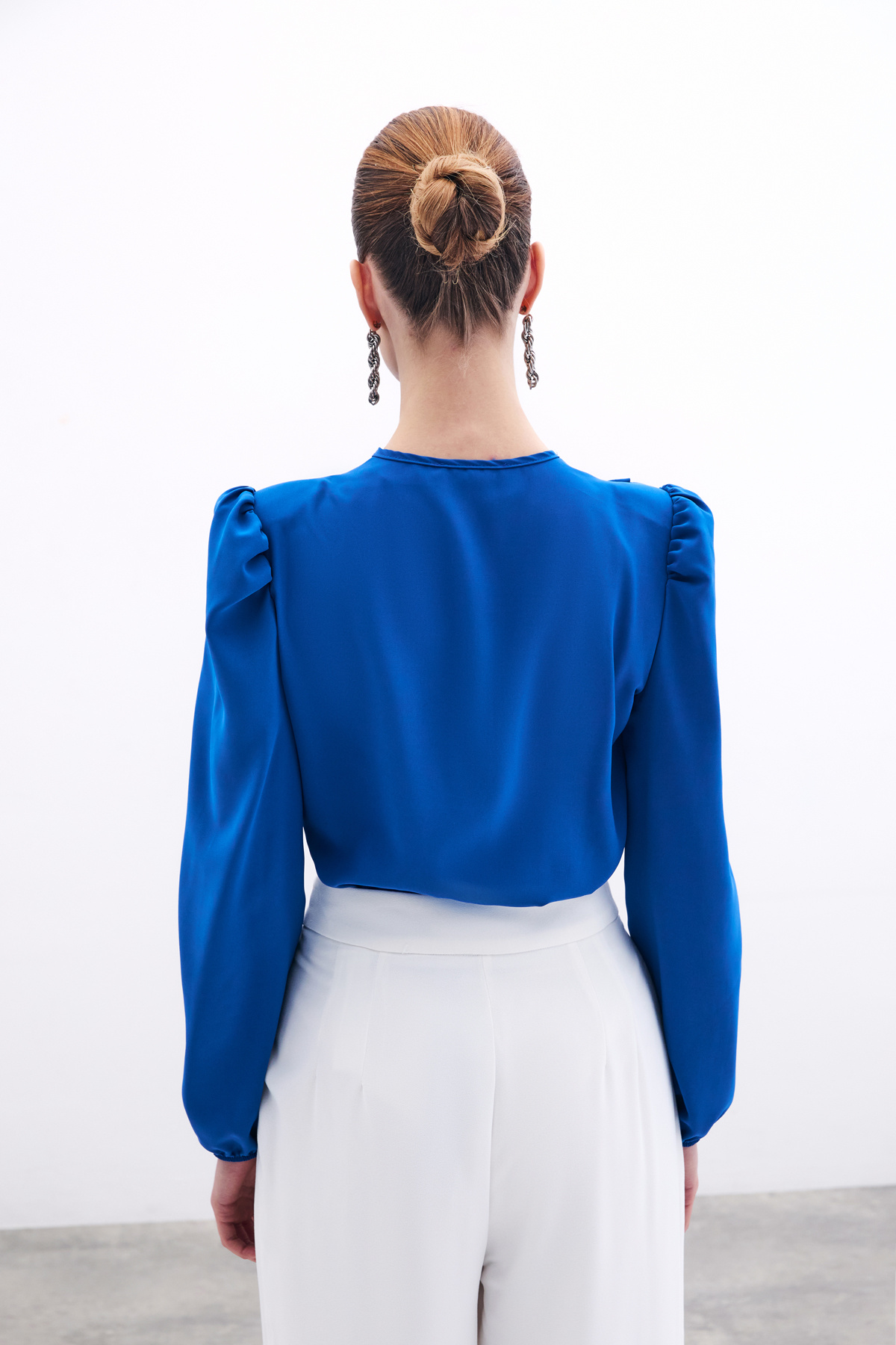 Kruvaze Vatkalı Bodysuit - Sax Mavi