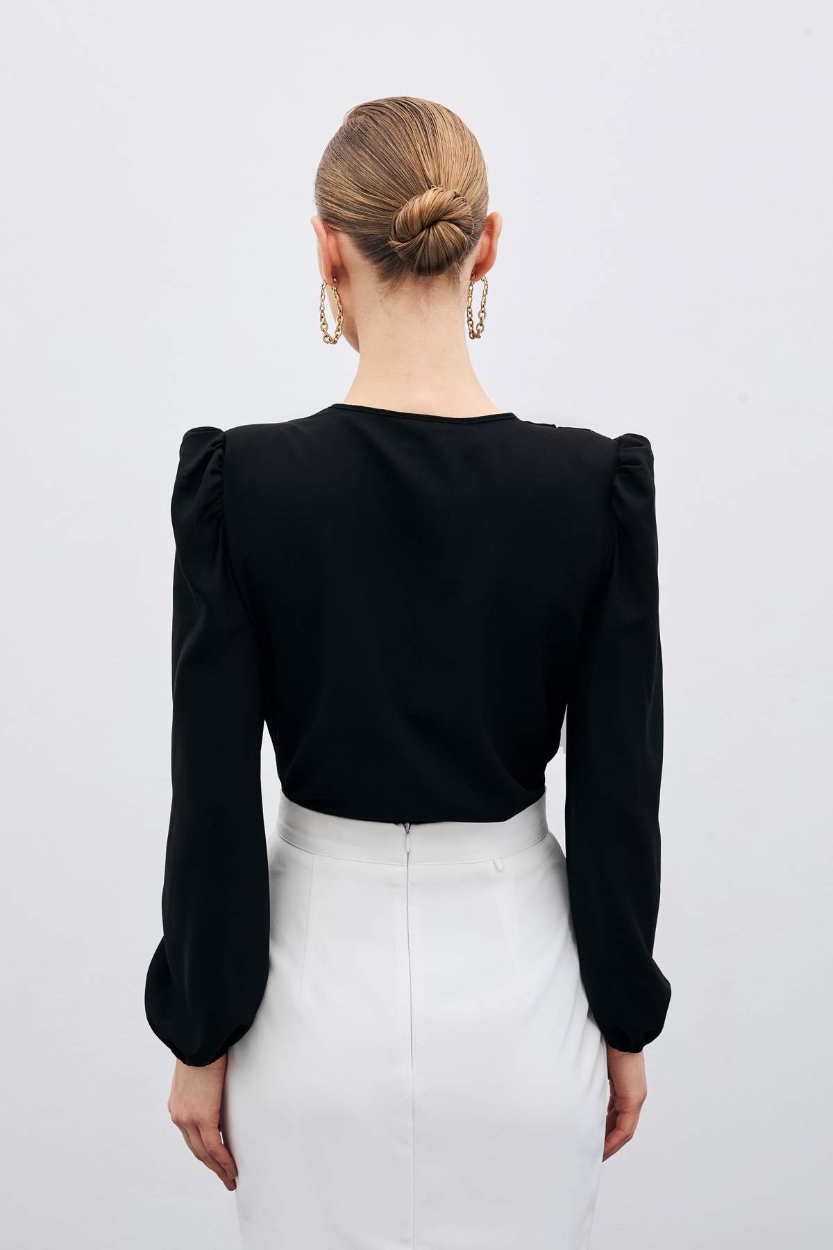 Kruvaze Vatkalı Bodysuit - Siyah