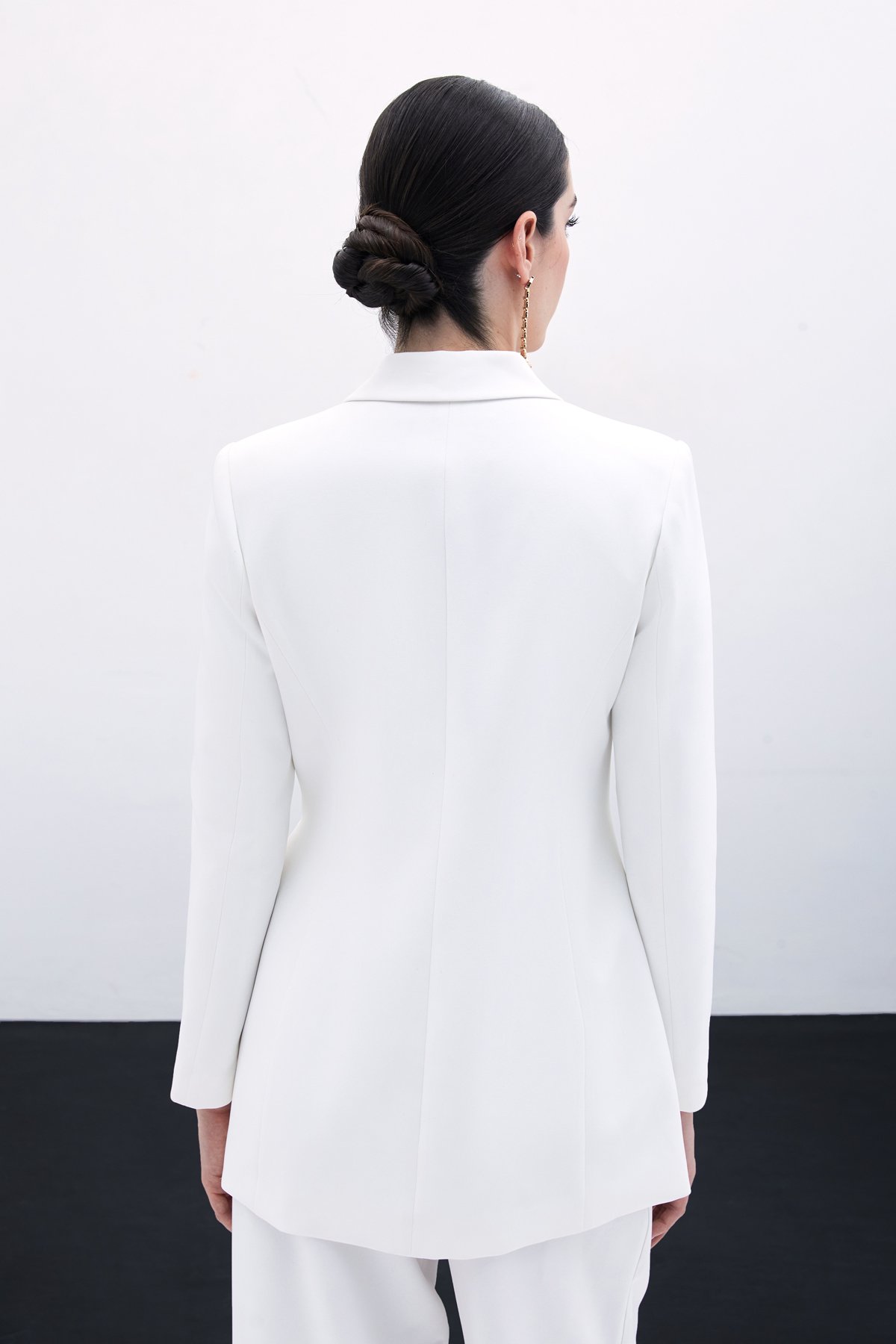 Kruvaze Yakalı Uzun Ceket - Ekru