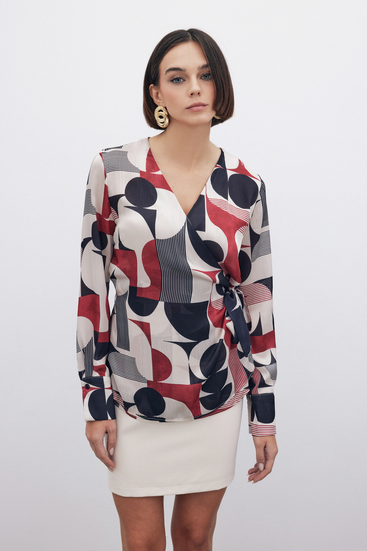 Kruvaze Yan Bağlamalı Bluz - BORDO