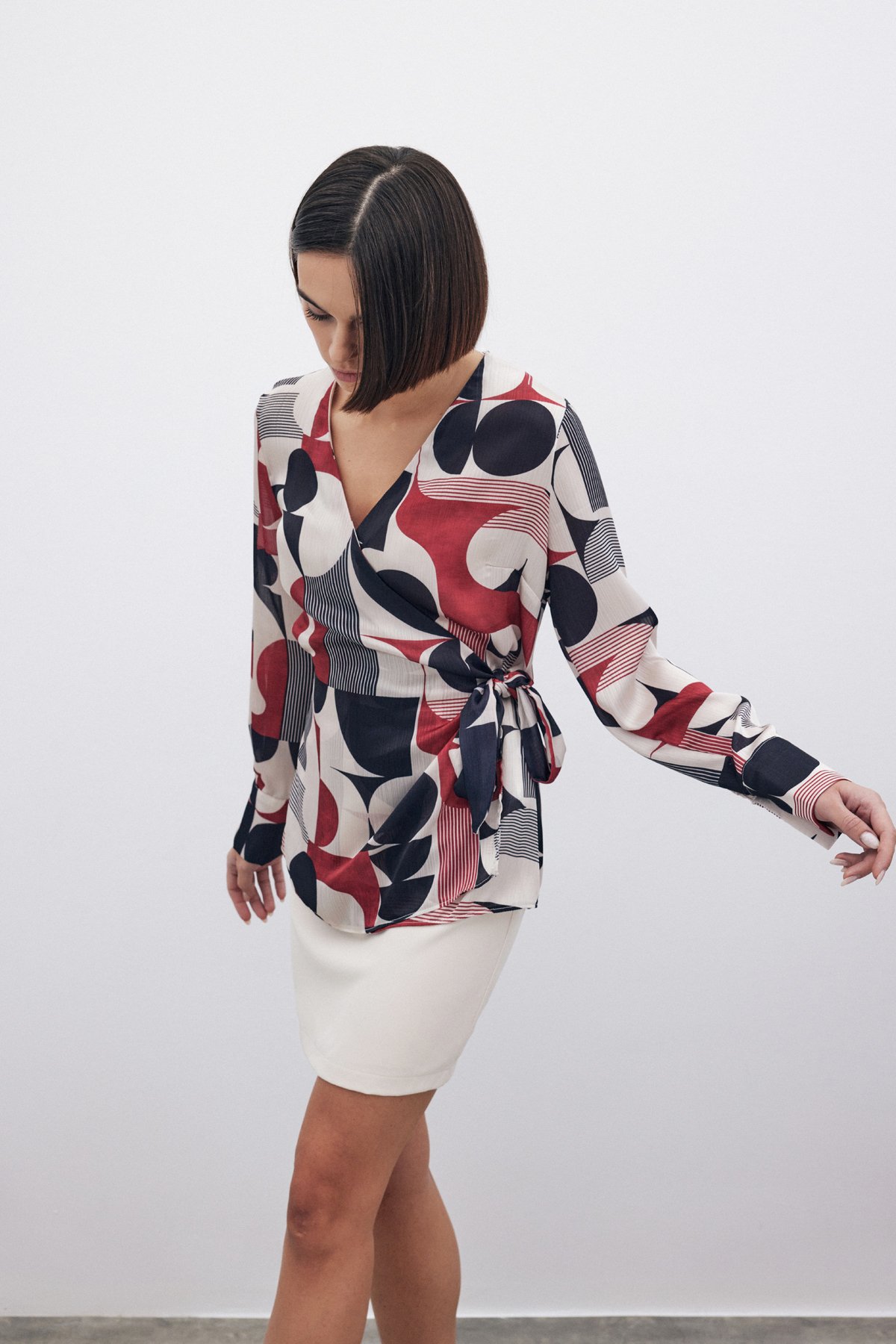 Kruvaze Yan Bağlamalı Bluz - BORDO