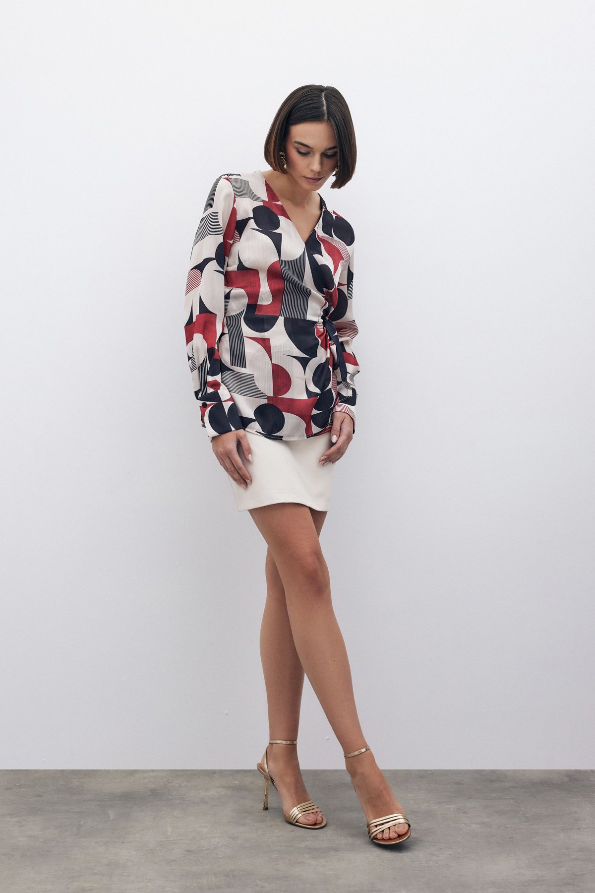 Kruvaze Yan Bağlamalı Bluz - BORDO