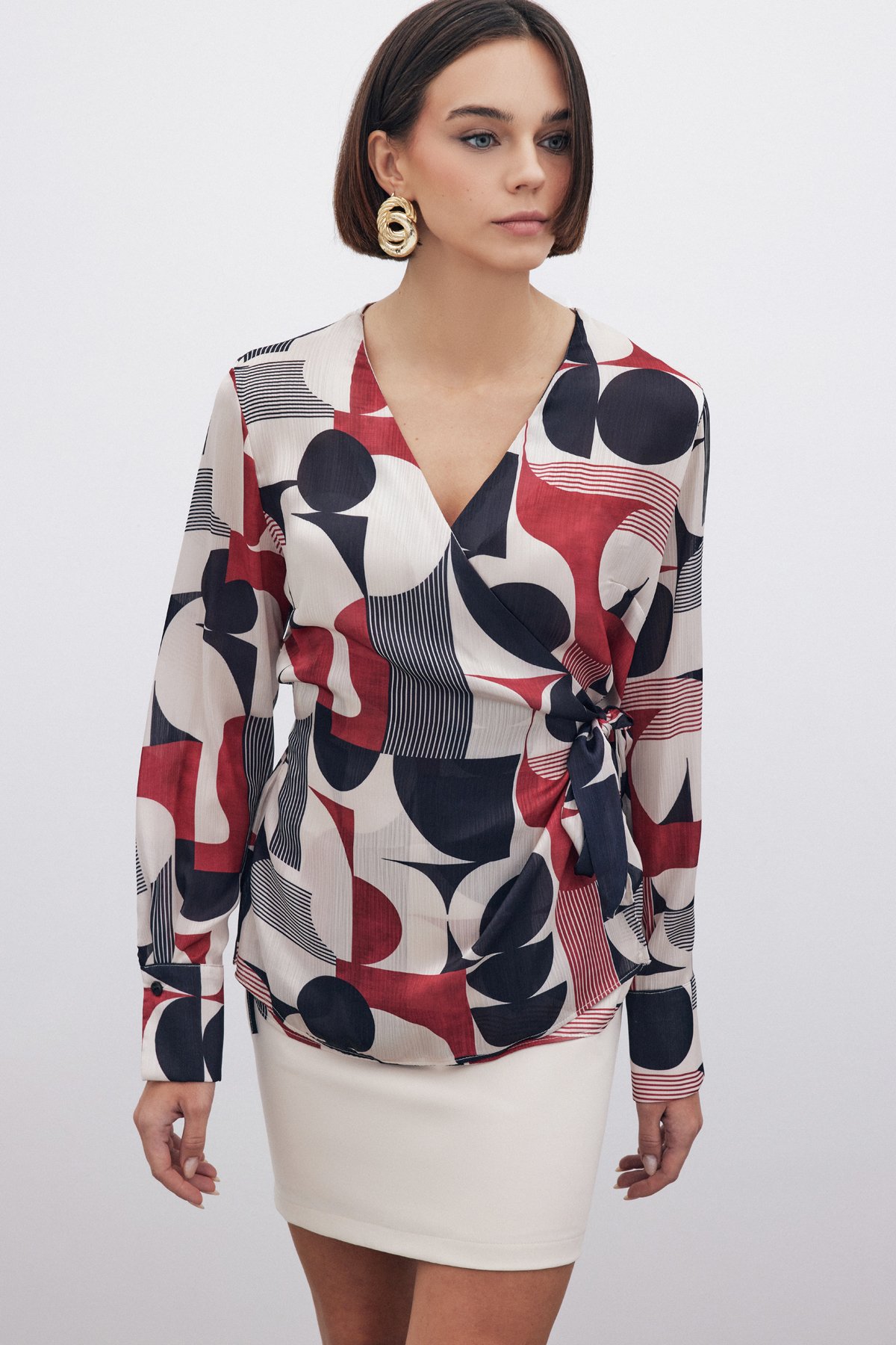 Kruvaze Yan Bağlamalı Bluz - BORDO