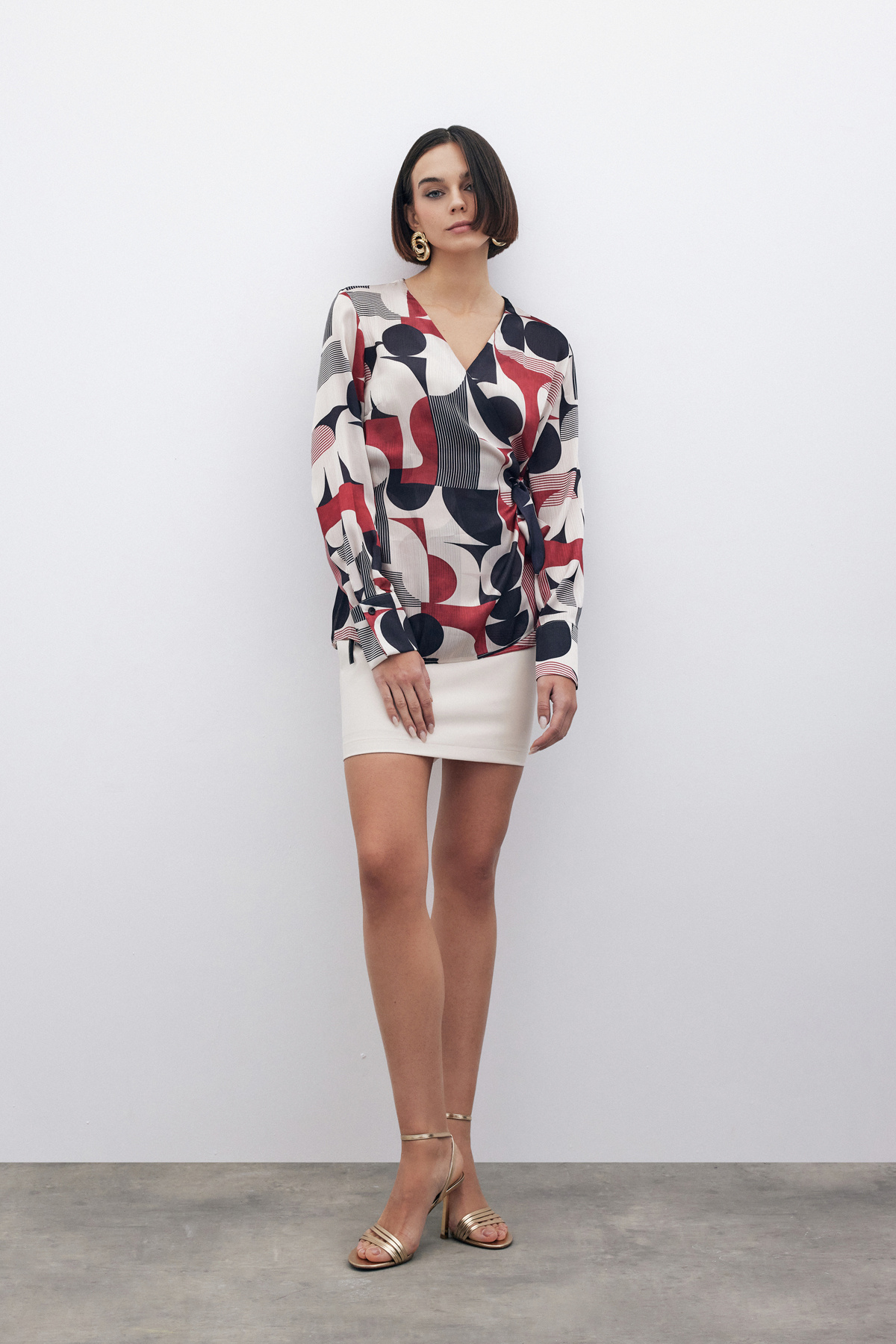 Kruvaze Yan Bağlamalı Bluz - BORDO