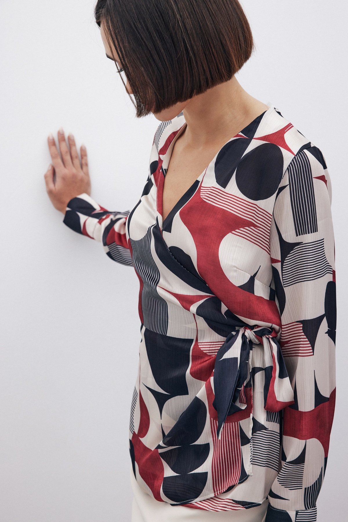 Kruvaze Yan Bağlamalı Bluz - BORDO