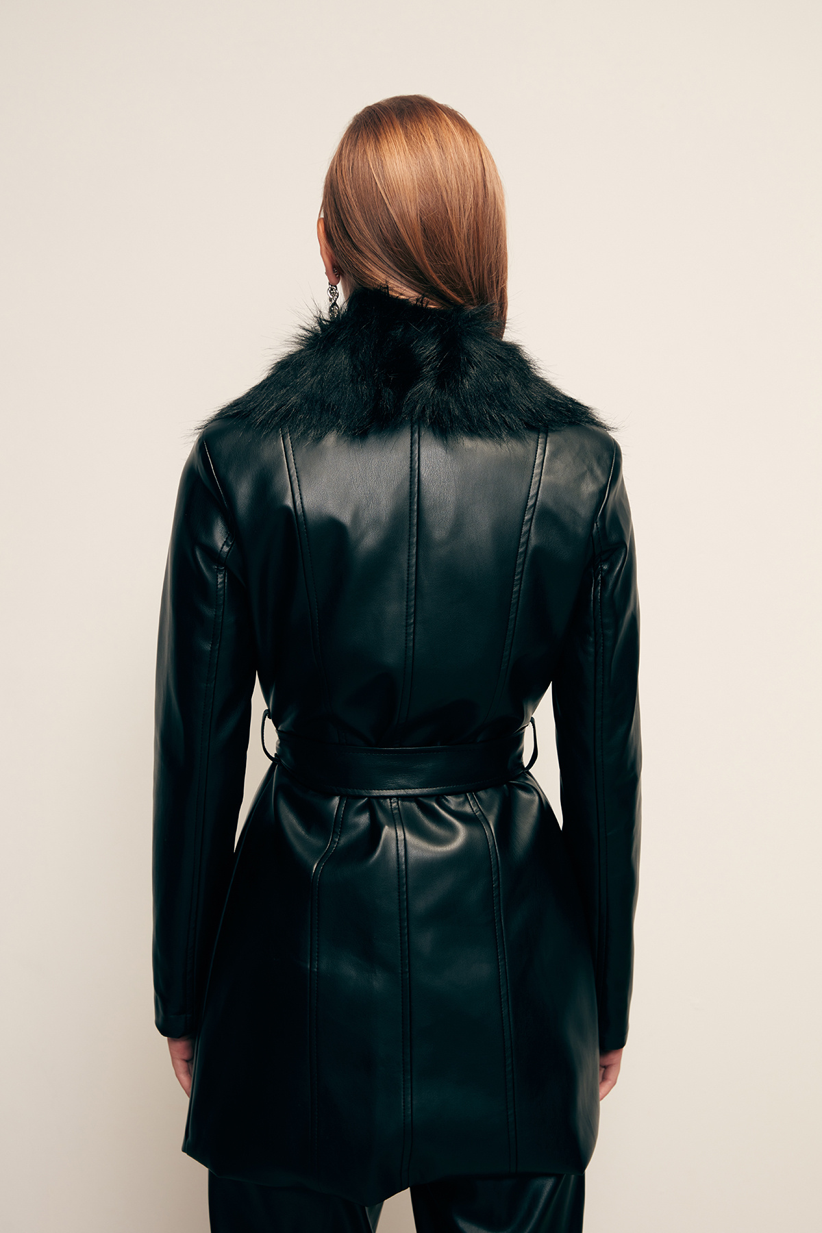 Kürk Detaylı Deri Ceket - SİYAH