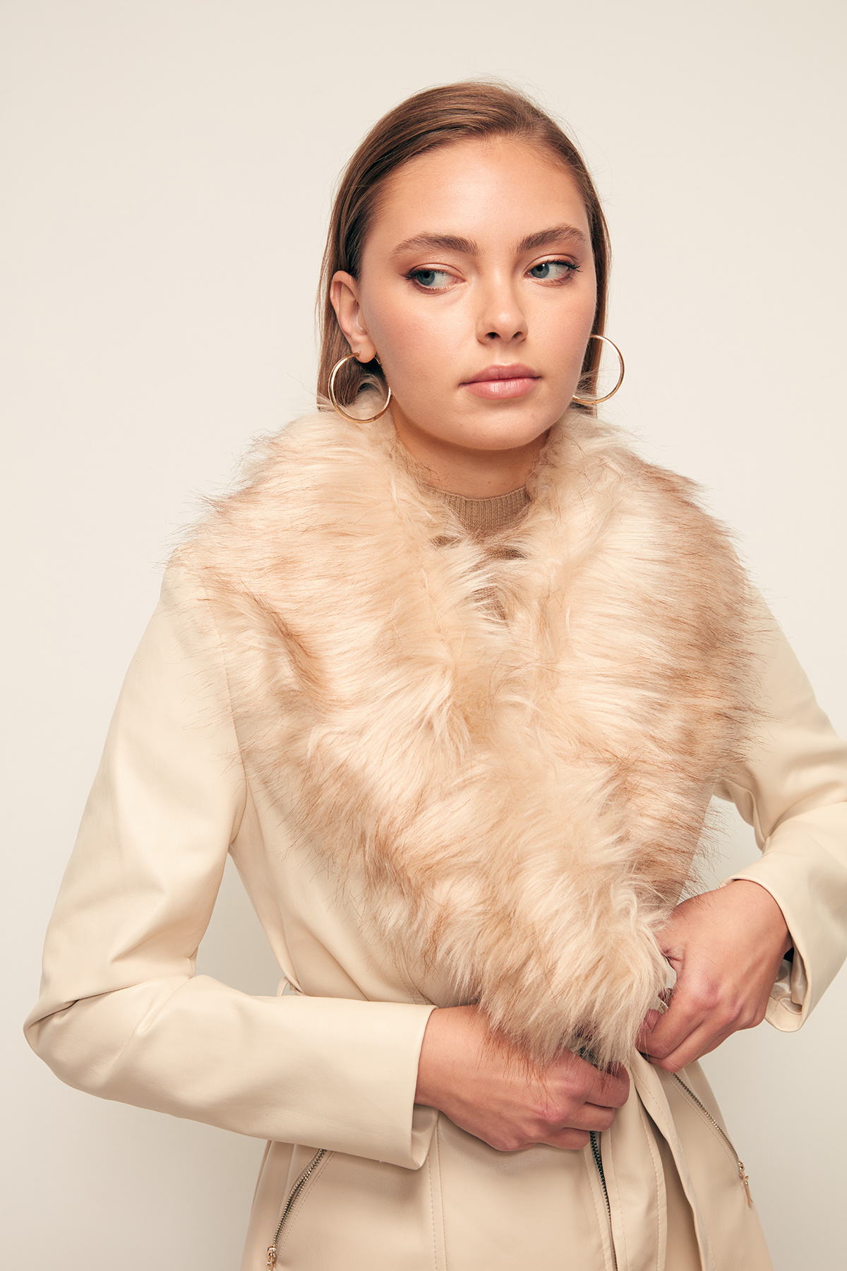 Kürk Detaylı Deri Ceket - TAŞ