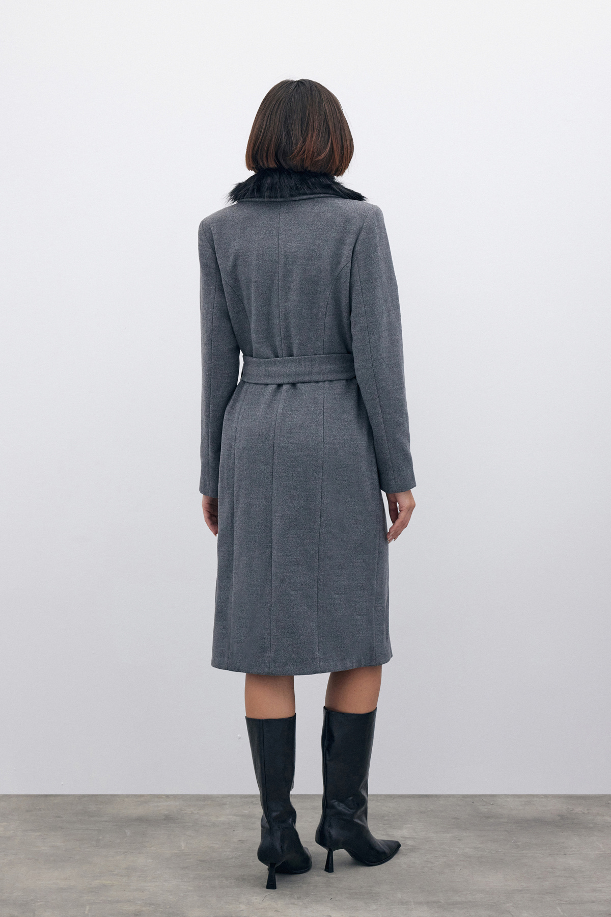 Kürklü Kaşe Kaban - GRİ