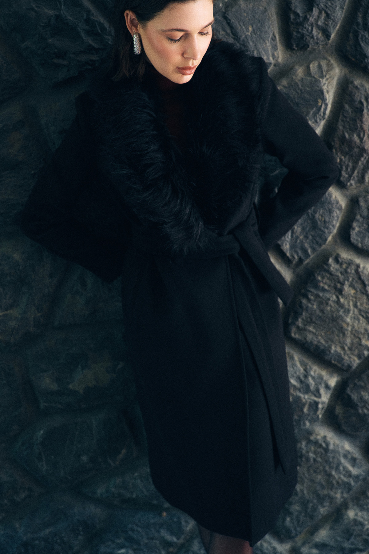 Kürklü Kaşe Kaban - Siyah