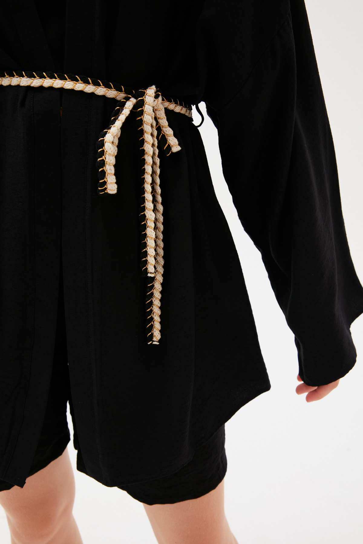 Kuşak Detaylı Salaş Kimono - SİYAH