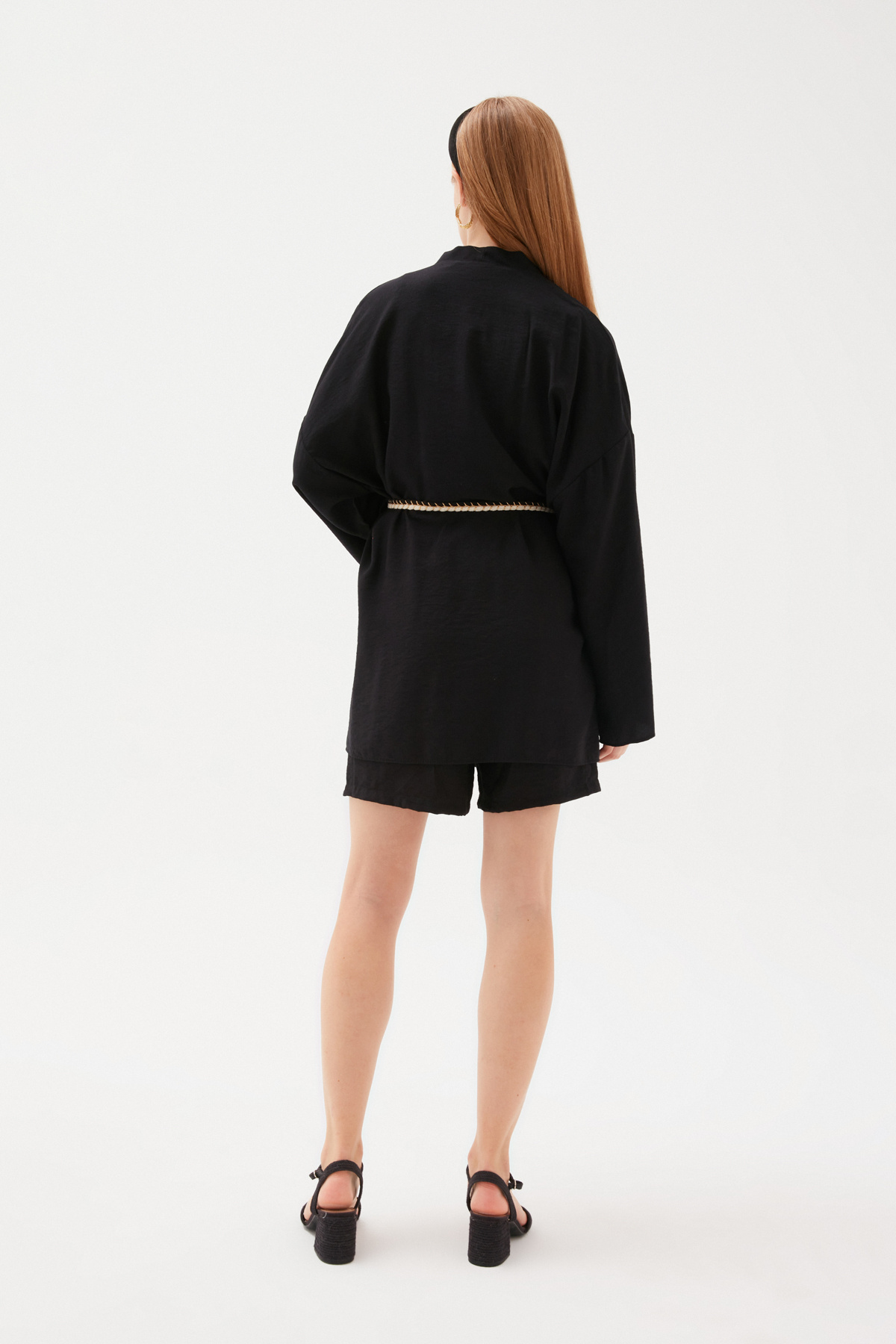 Kuşak Detaylı Salaş Kimono - SİYAH