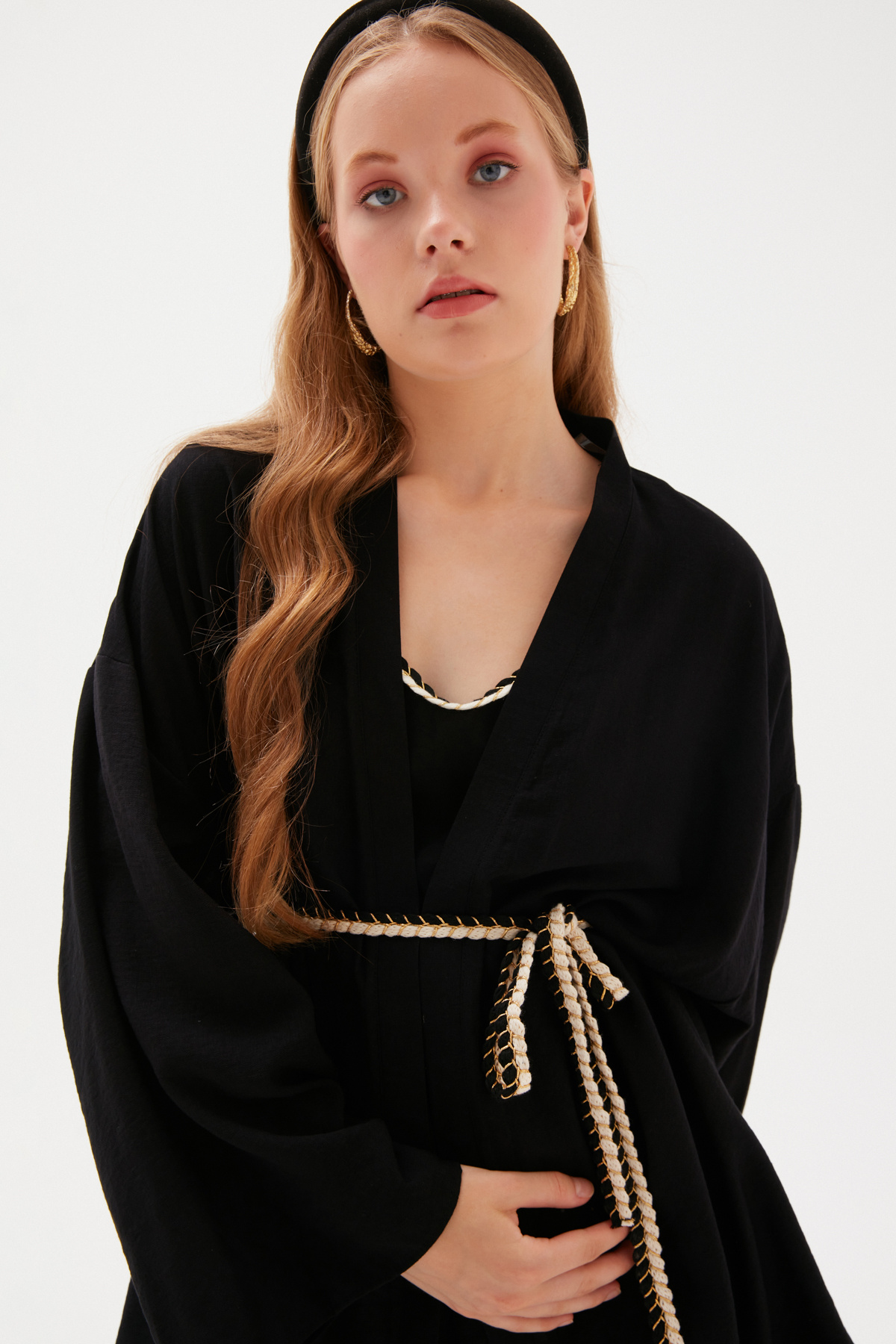 Kuşak Detaylı Salaş Kimono - SİYAH