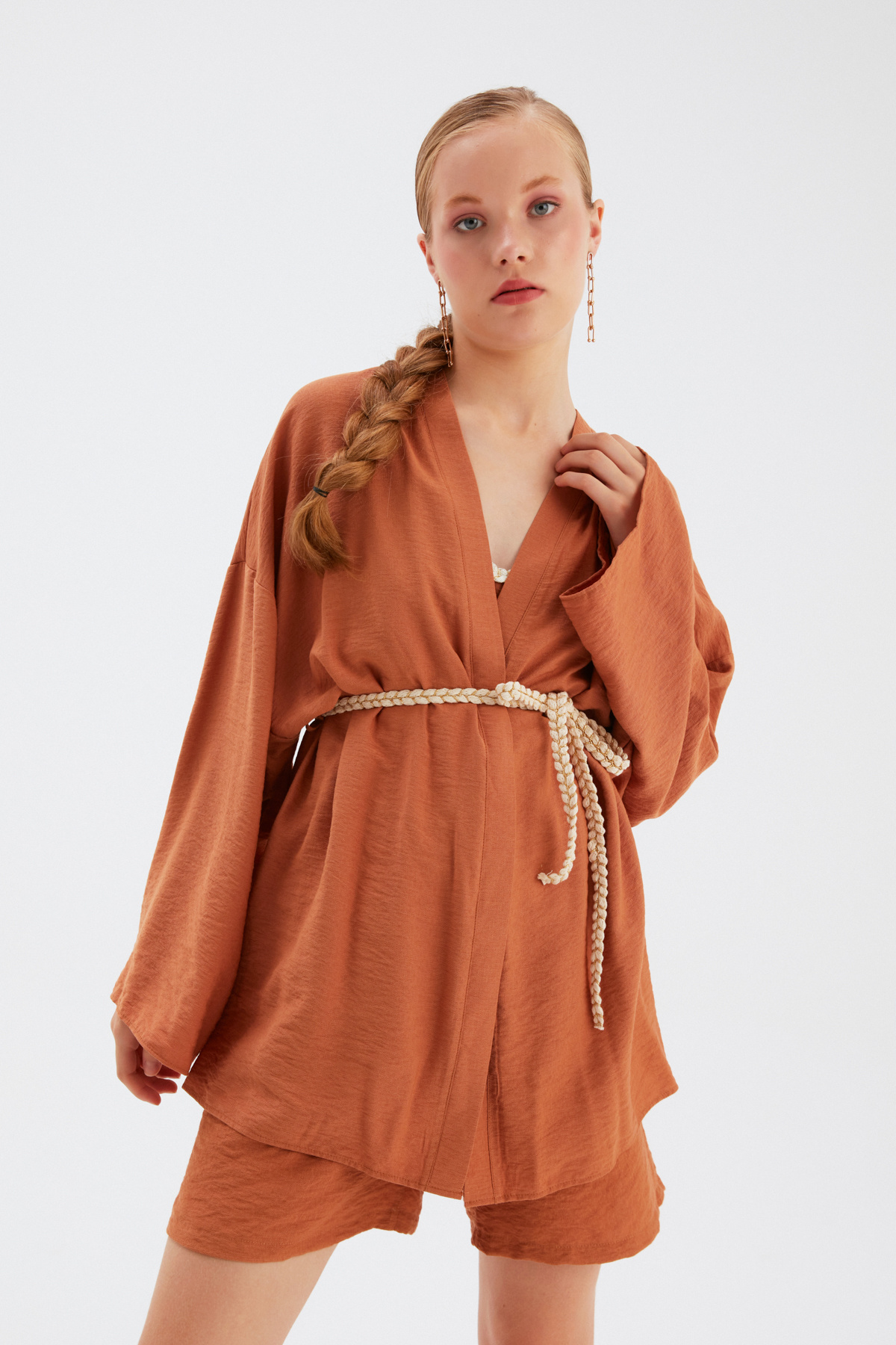 Kuşak Detaylı Salaş Kimono - TABA