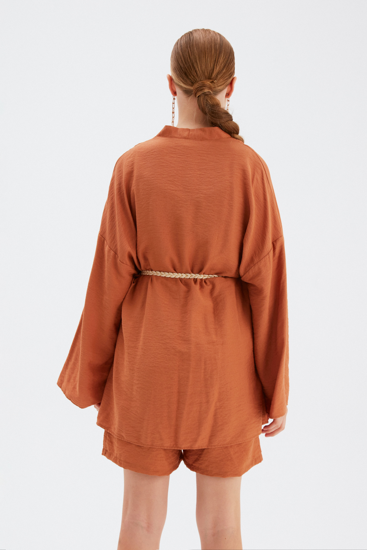 Kuşak Detaylı Salaş Kimono - TABA