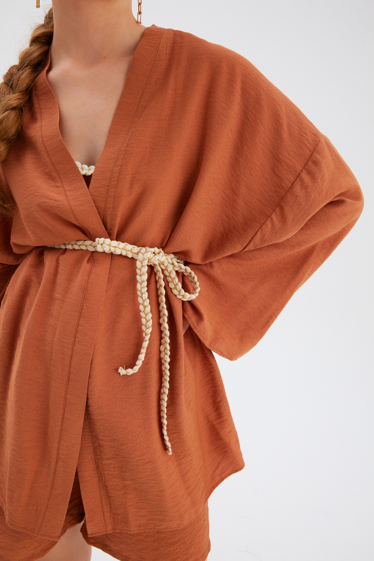 Kuşak Detaylı Salaş Kimono - TABA