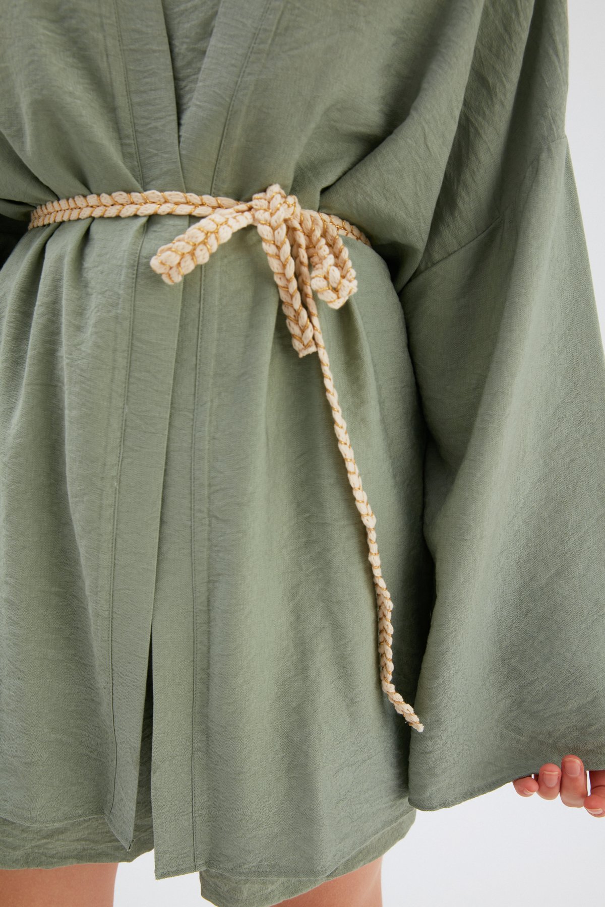 Kuşak Detaylı Salaş Kimono - YEŞİL