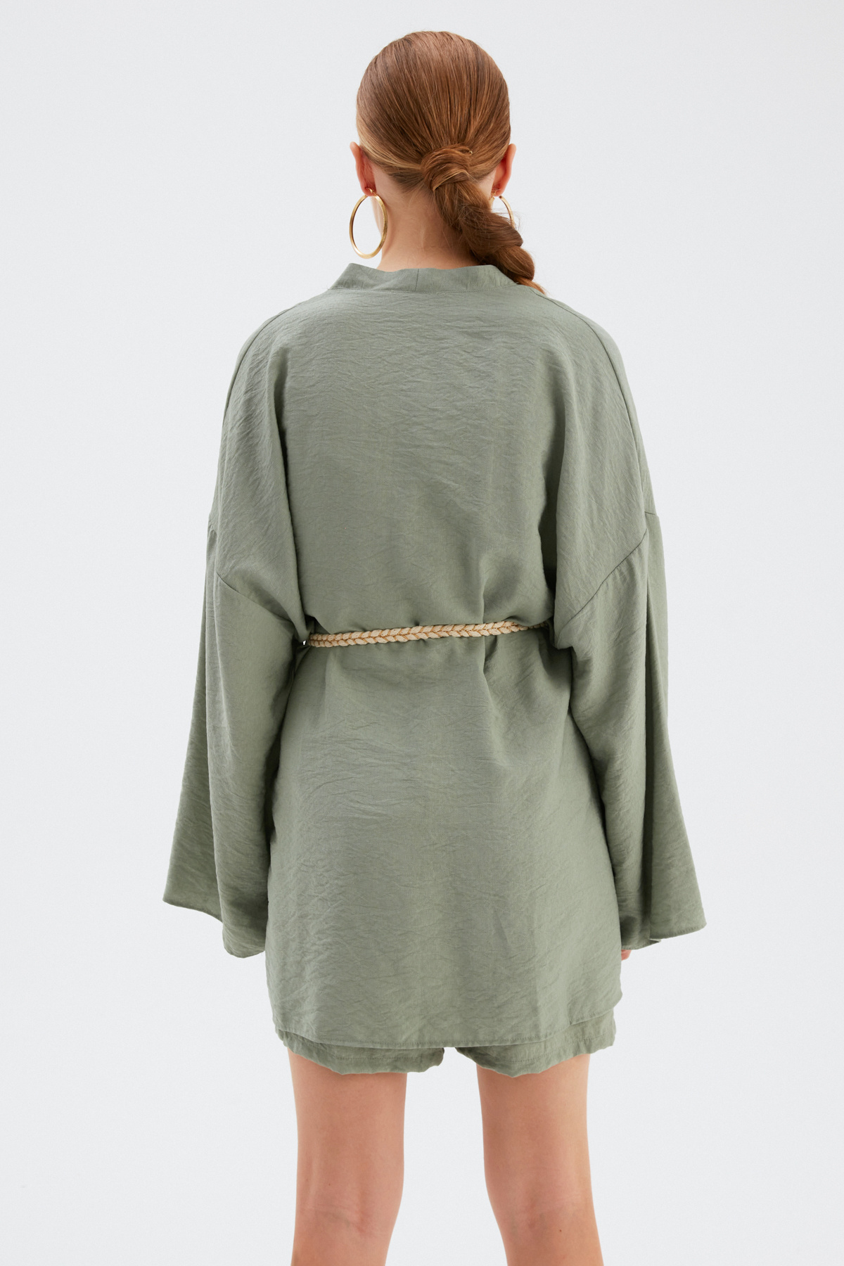 Kuşak Detaylı Salaş Kimono - YEŞİL