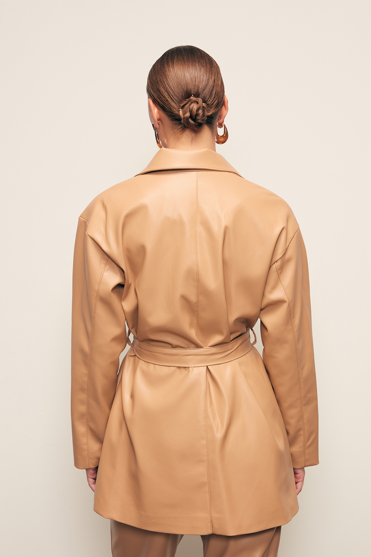 Belted Leather Jacket - BEIGE