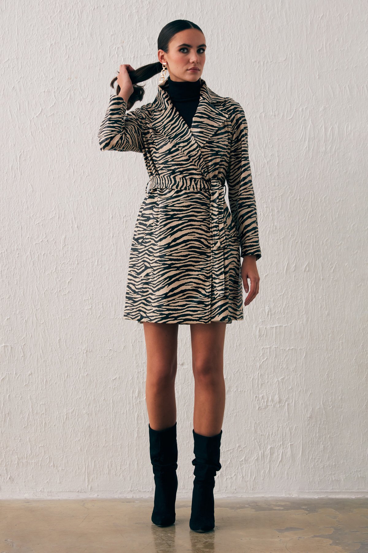 Kuşaklı Deri Trenç - BEJ