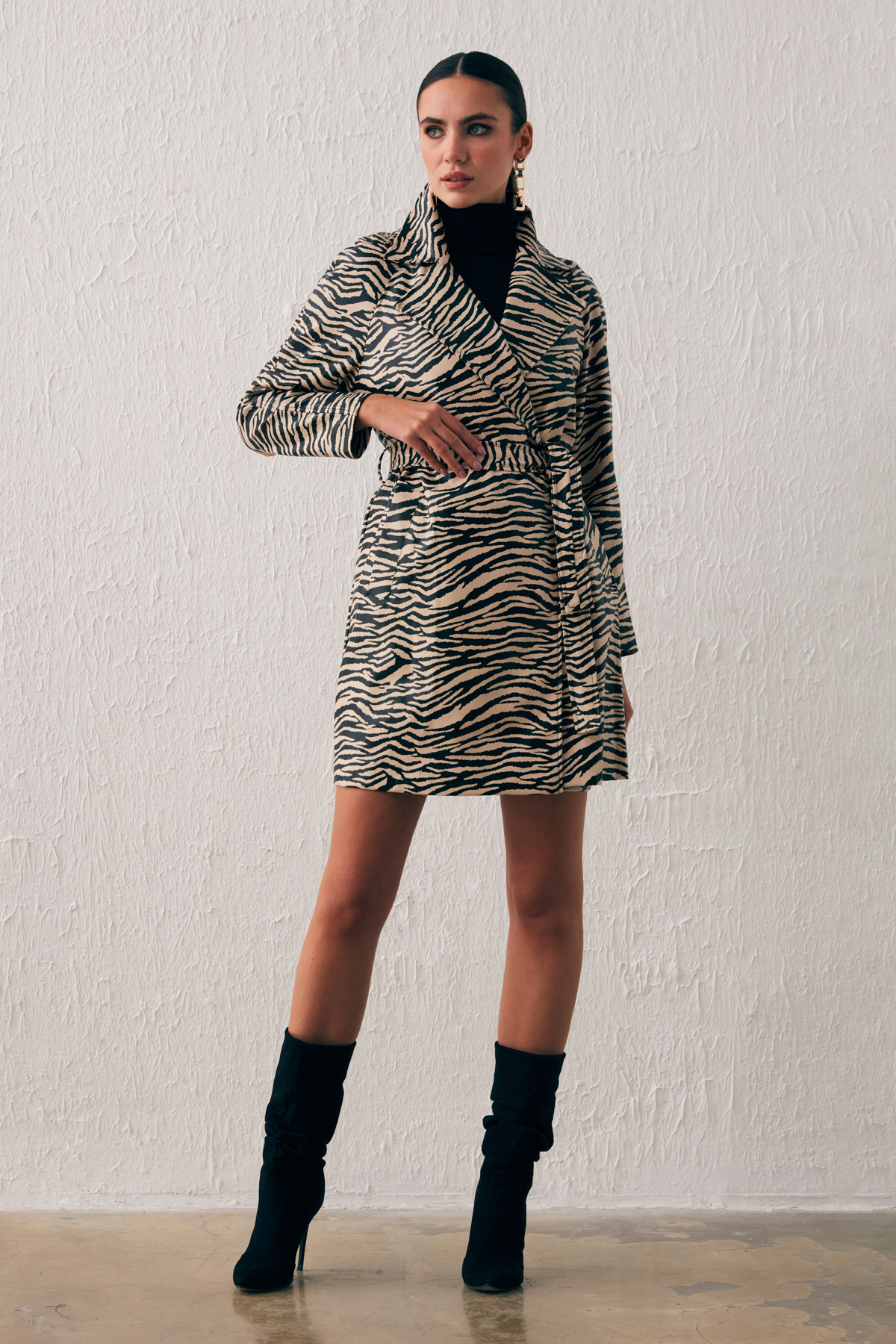 Kuşaklı Deri Trenç - BEJ