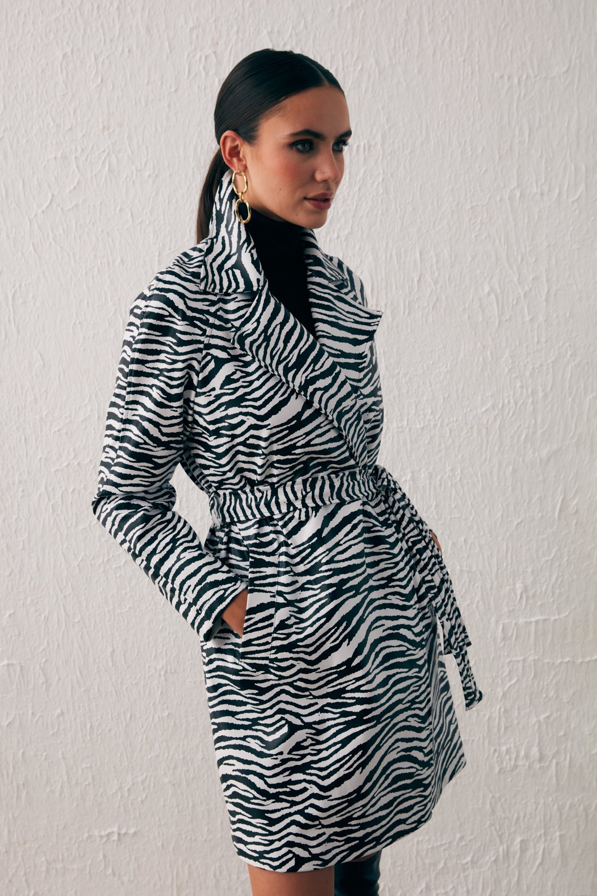 Kuşaklı Deri Trenç - EKRU