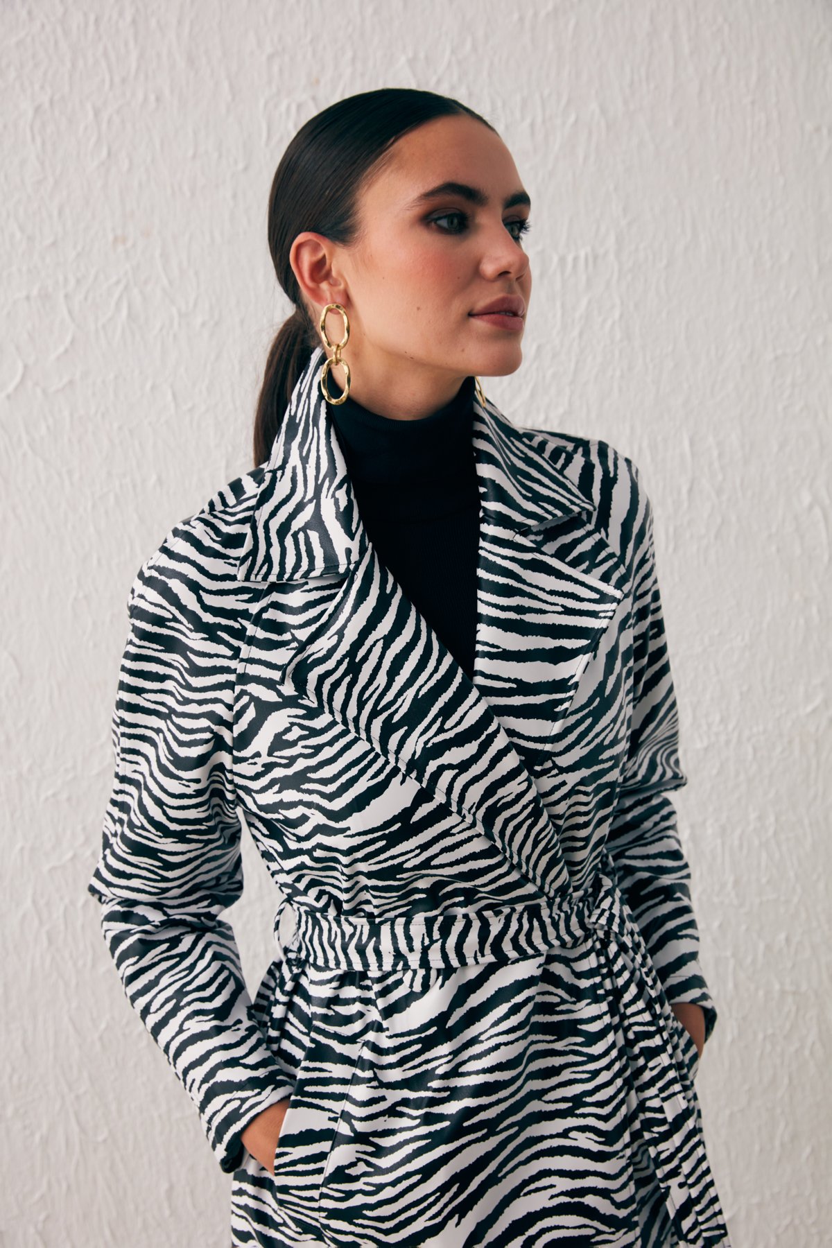 Kuşaklı Deri Trenç - EKRU