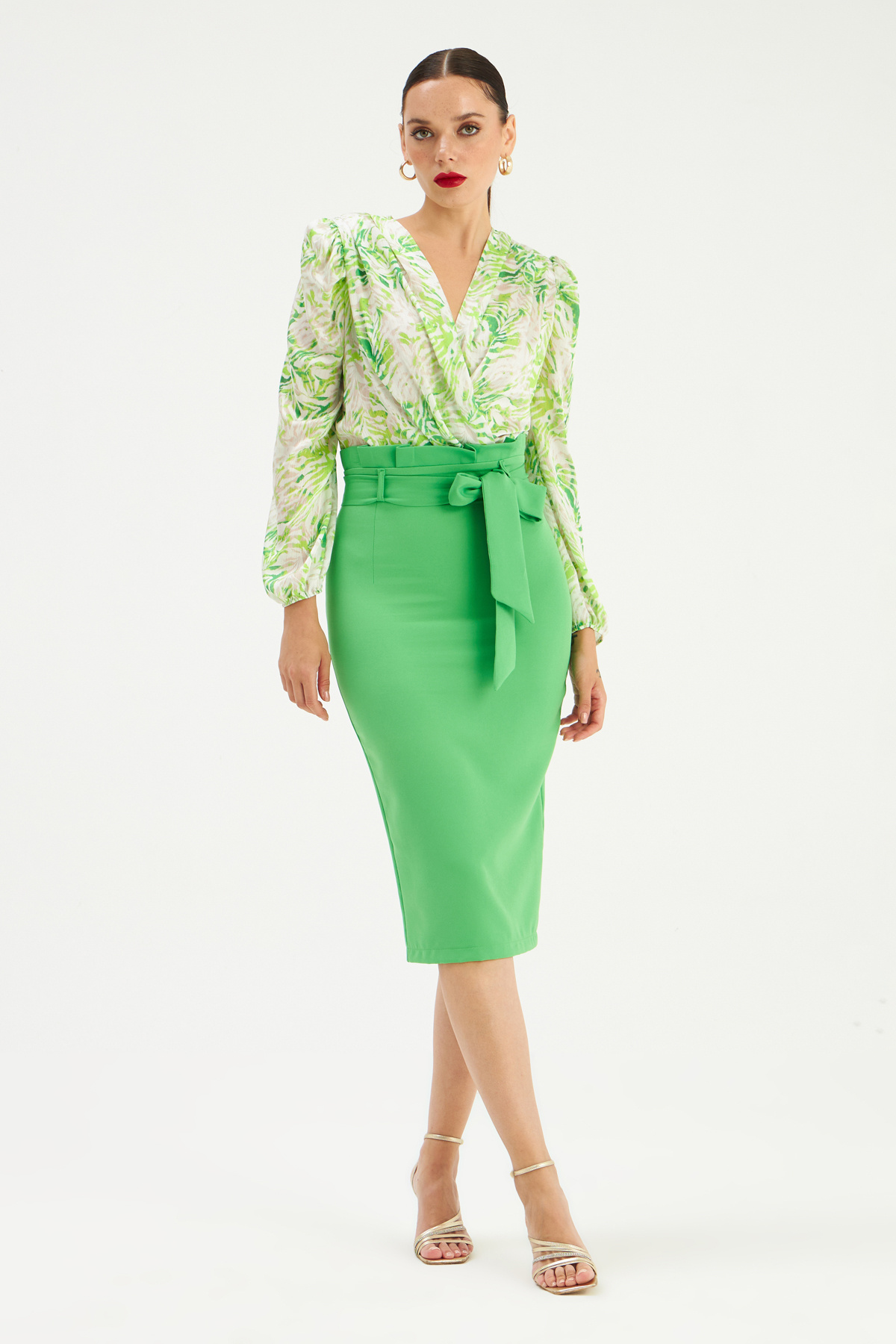 Kuşaklı kalem etek - AÇIK YEŞİL